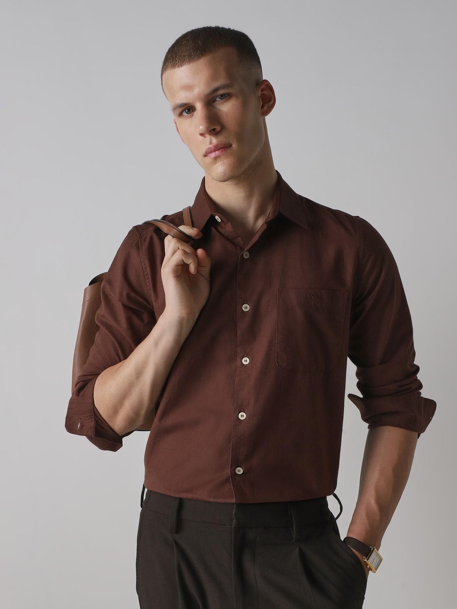 Rich Deep Brown Solid Men Shirt