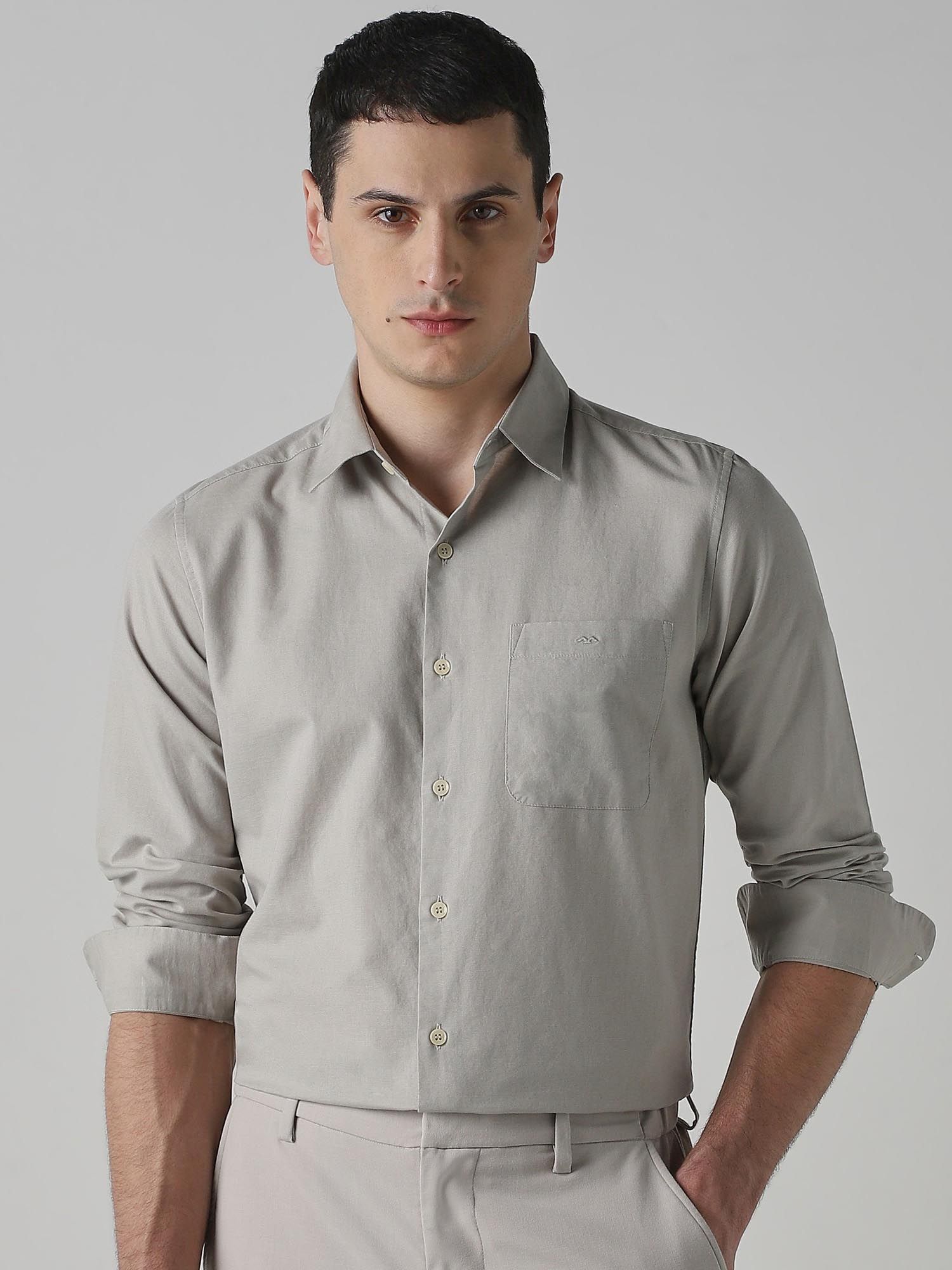 Light Grey Solid Men Shirt