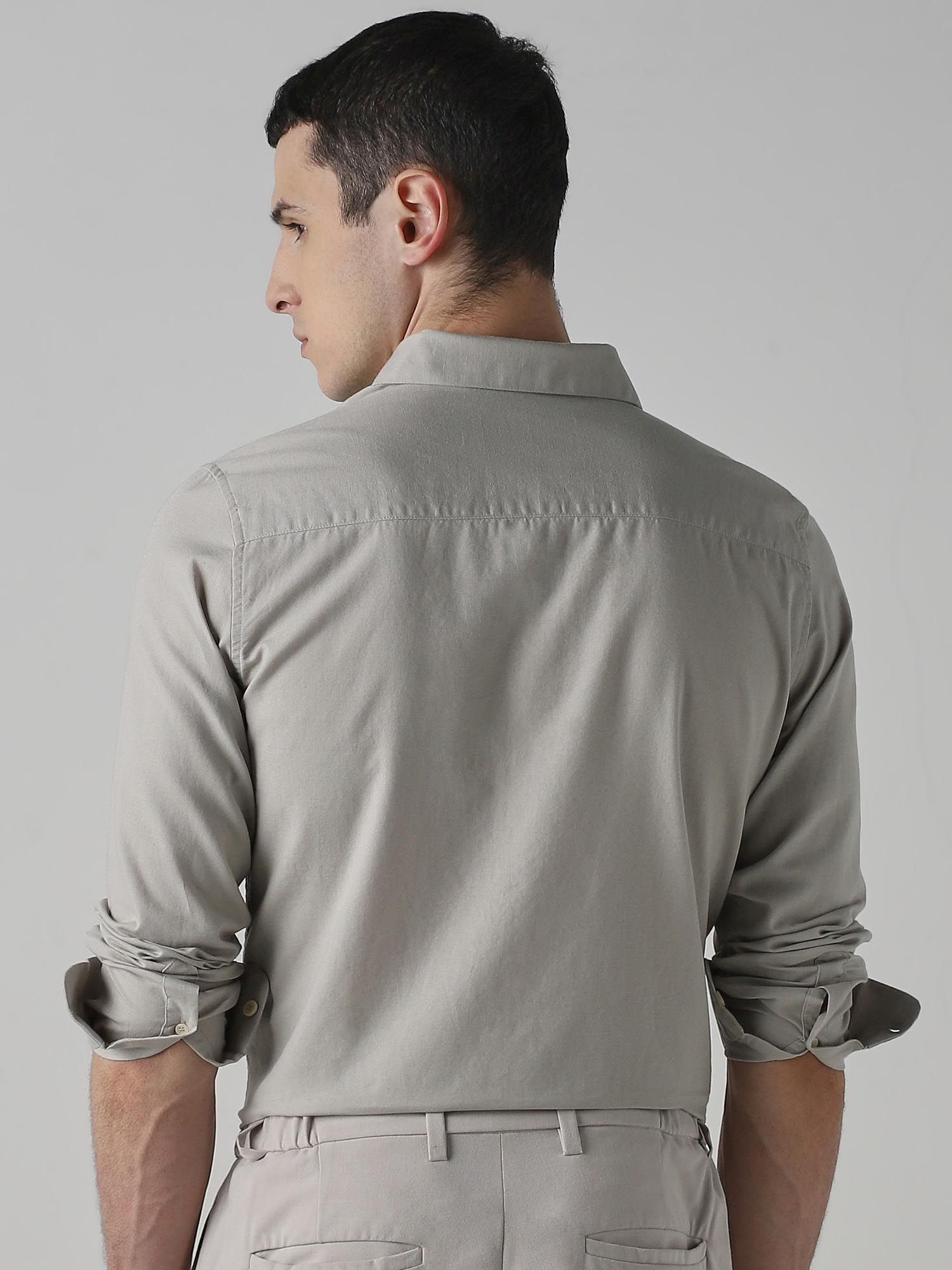 Light Grey Solid Men Shirt