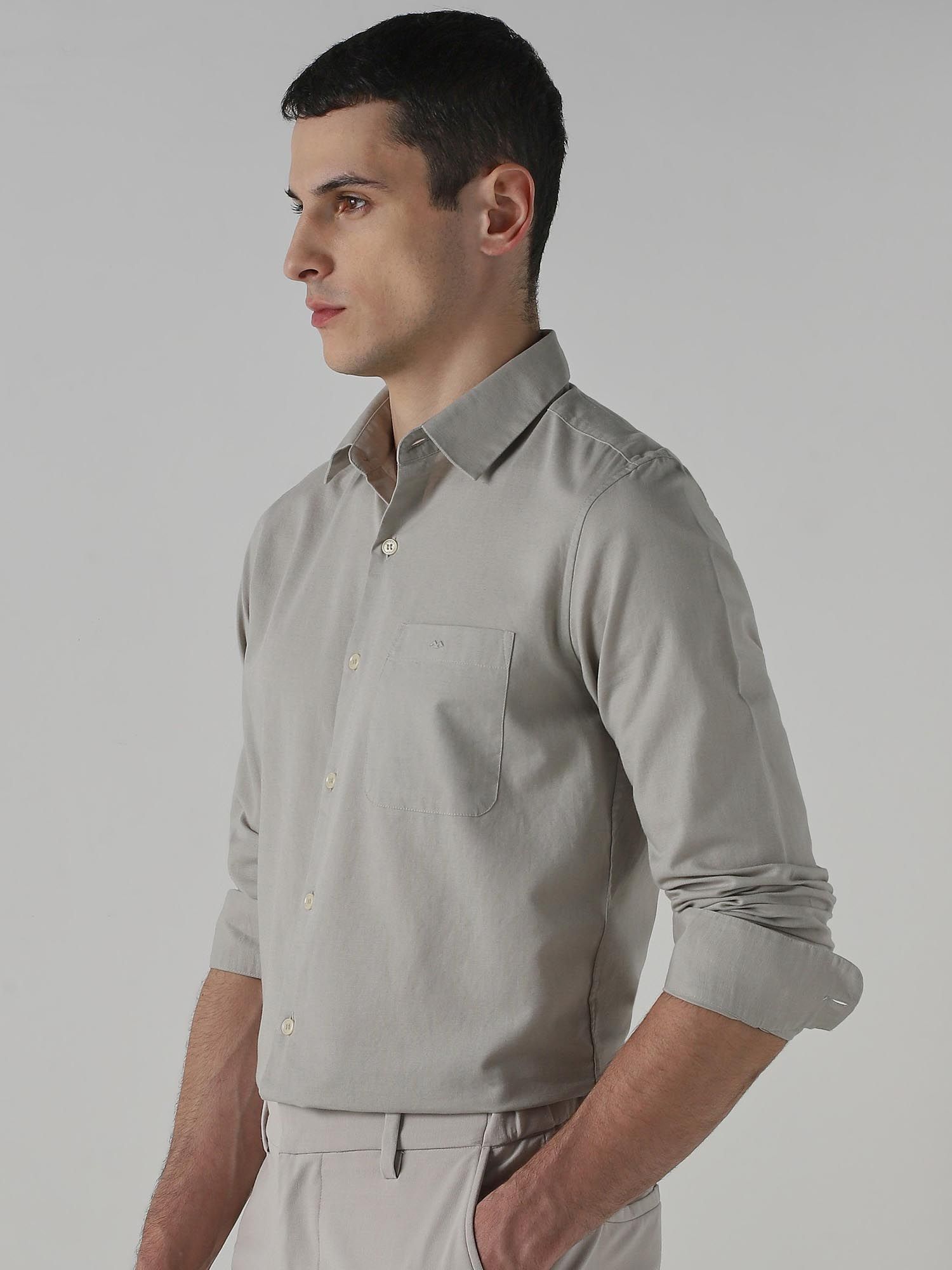Light Grey Solid Men Shirt
