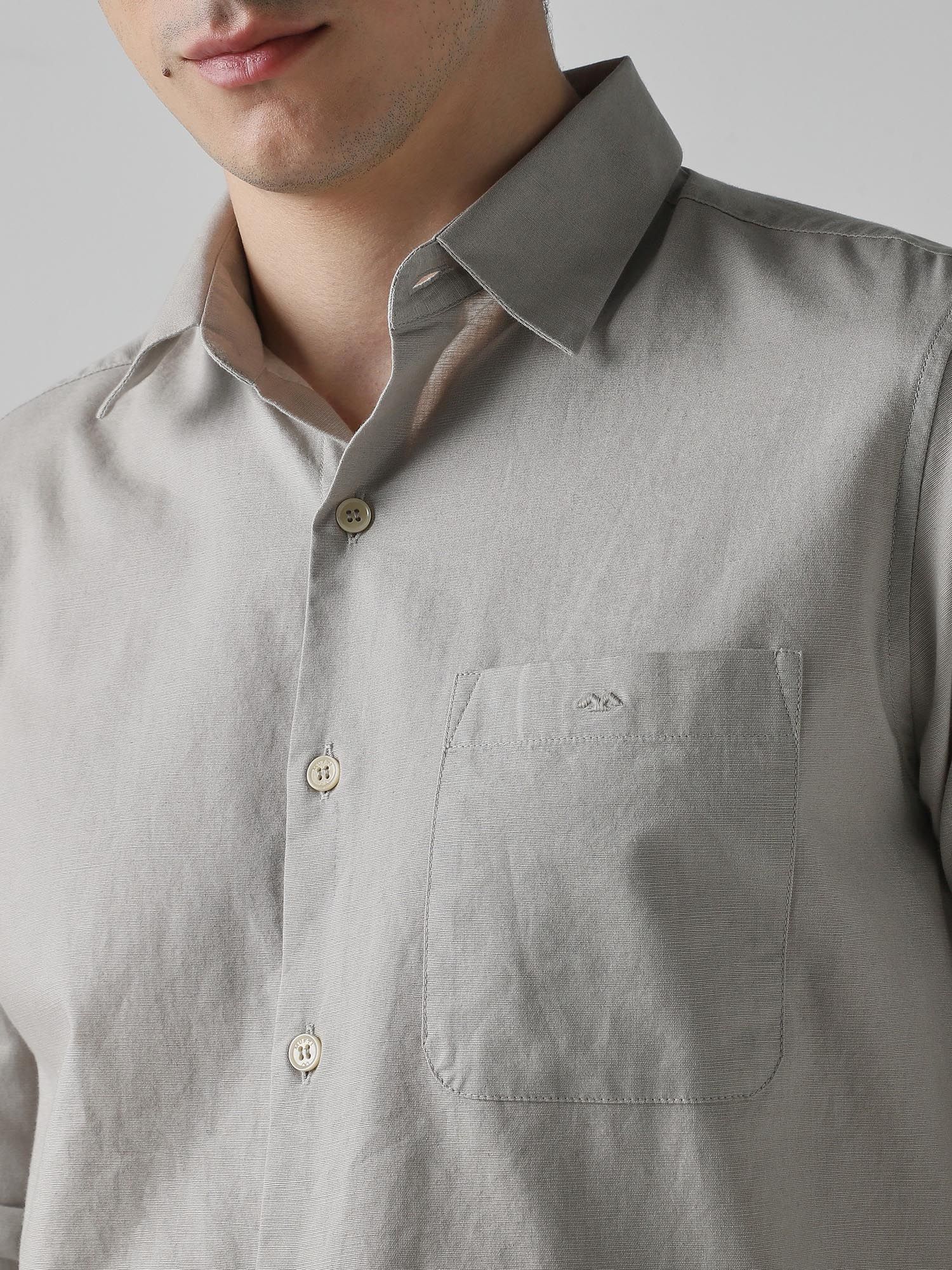 Light Grey Solid Men Shirt