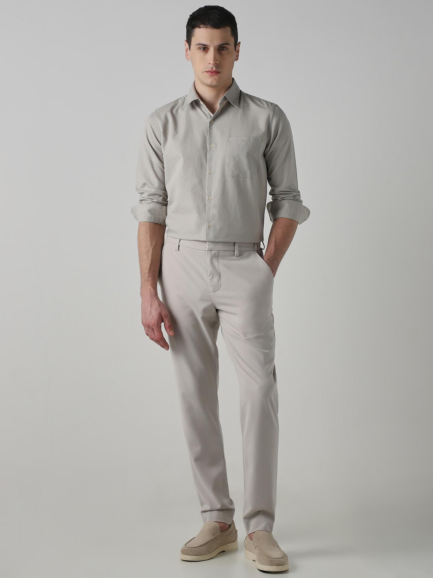Light Grey Solid Men Shirt