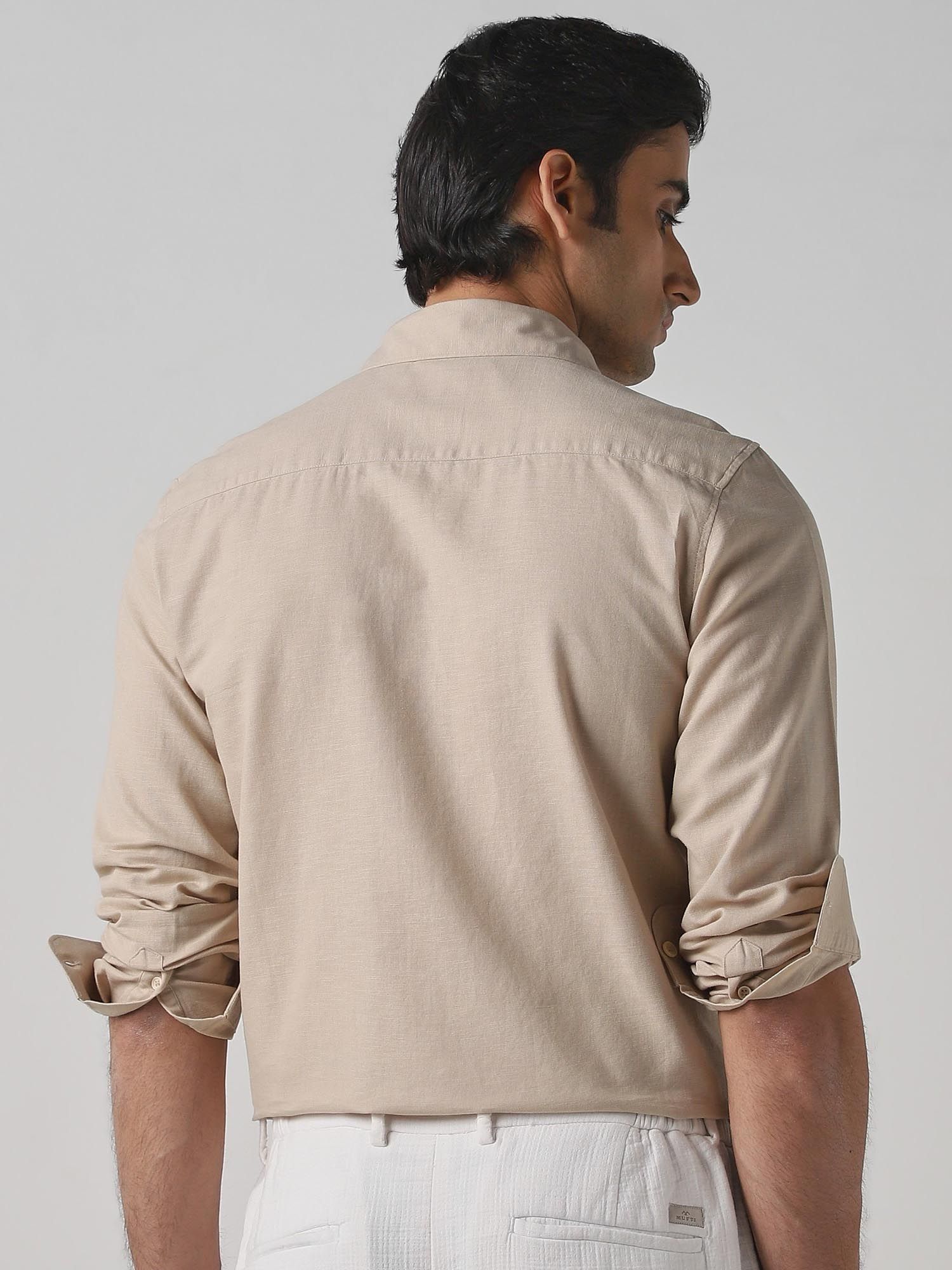 Beige Solid Men Shirt