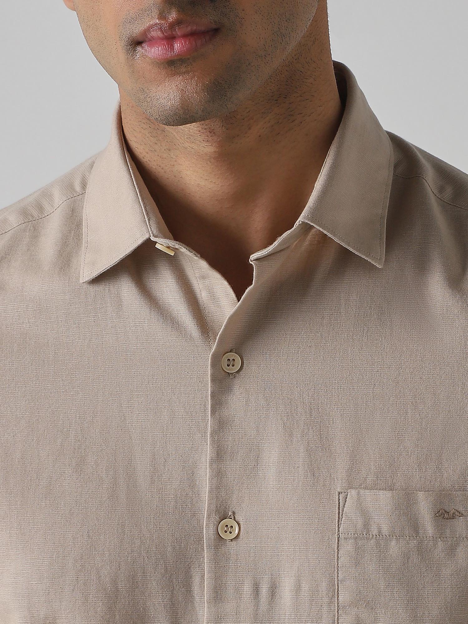 Beige Solid Men Shirt