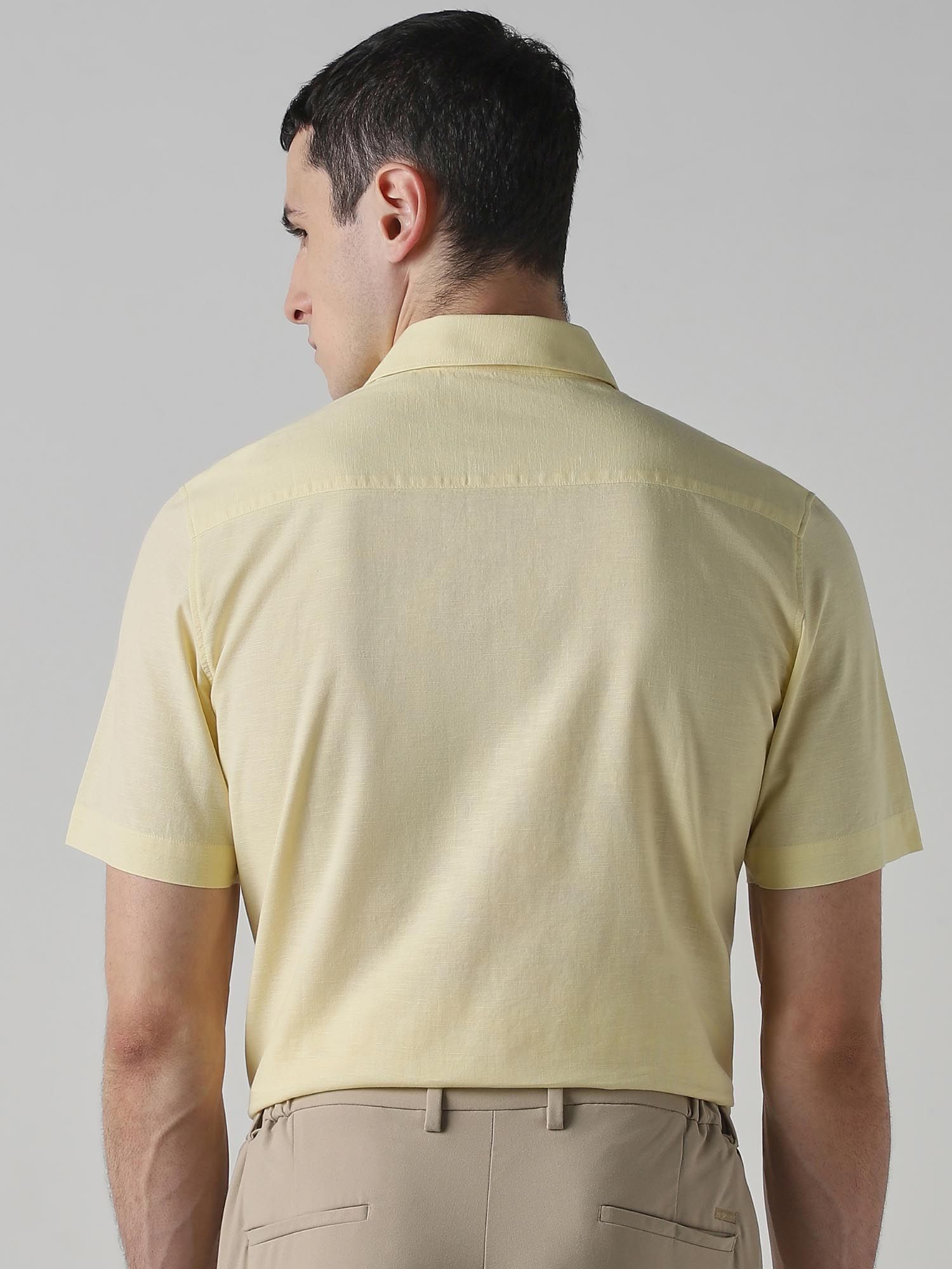 Light Yellow Solid Men Shirt
