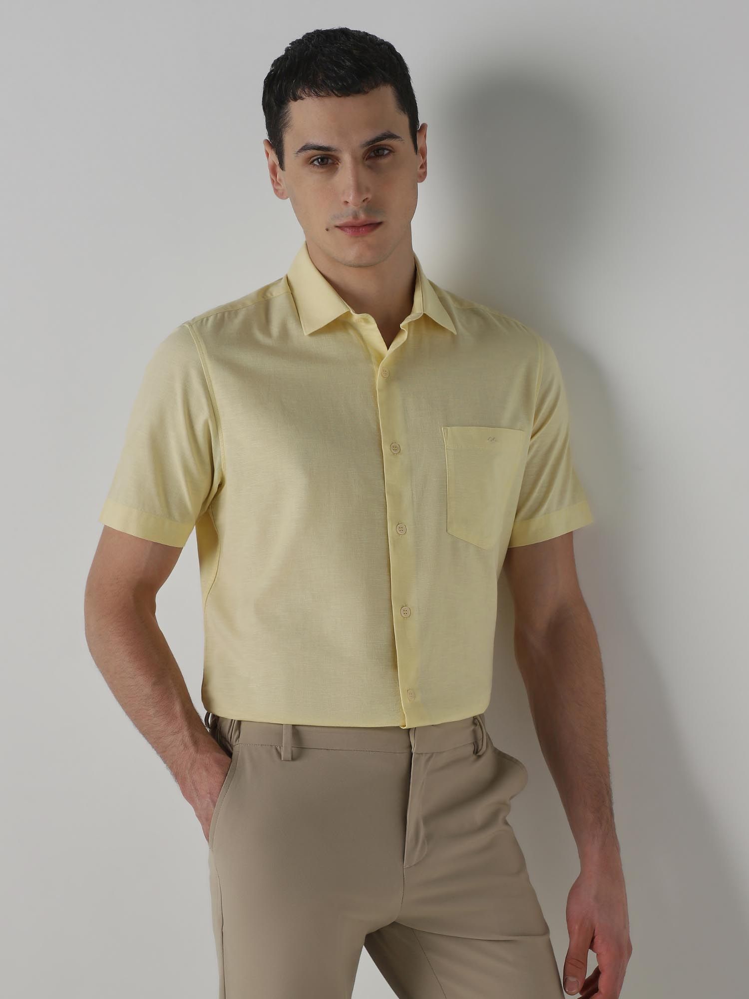 Light Yellow Solid Men Shirt
