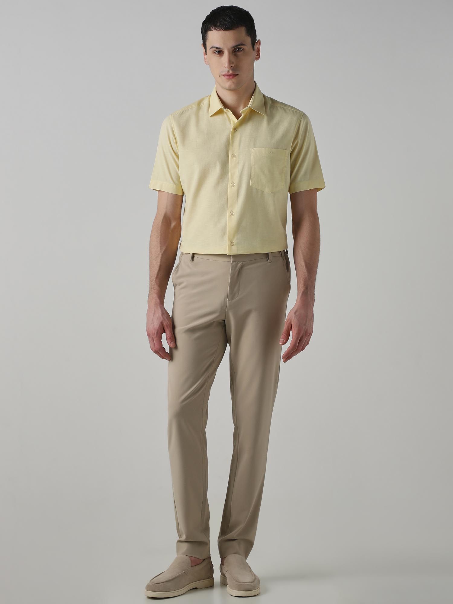 Light Yellow Solid Men Shirt