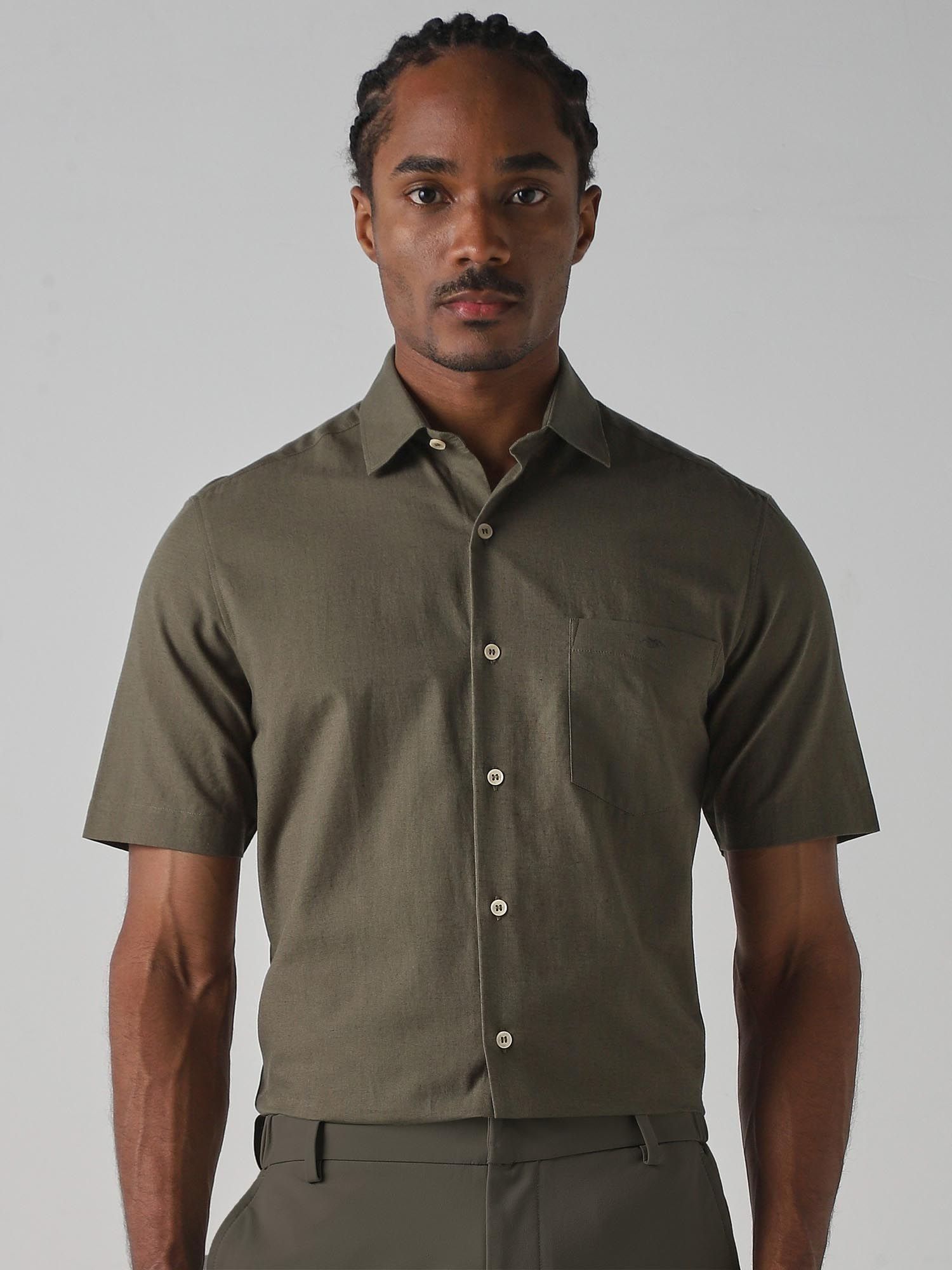 Olive Solid Men Shirt