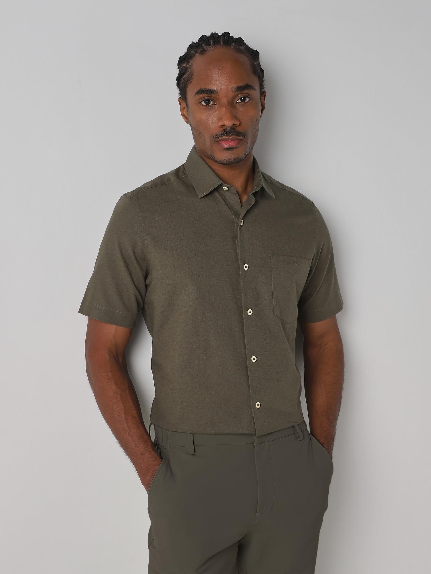 Olive Solid Men Shirt