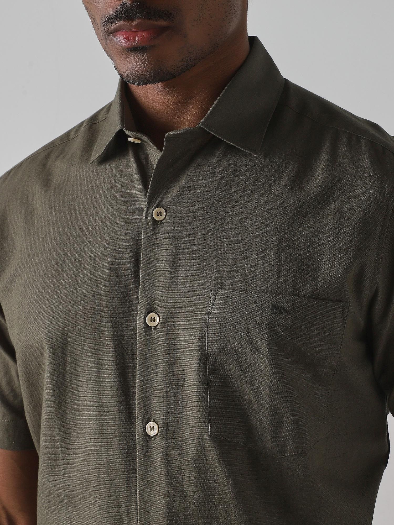 Olive Solid Men Shirt