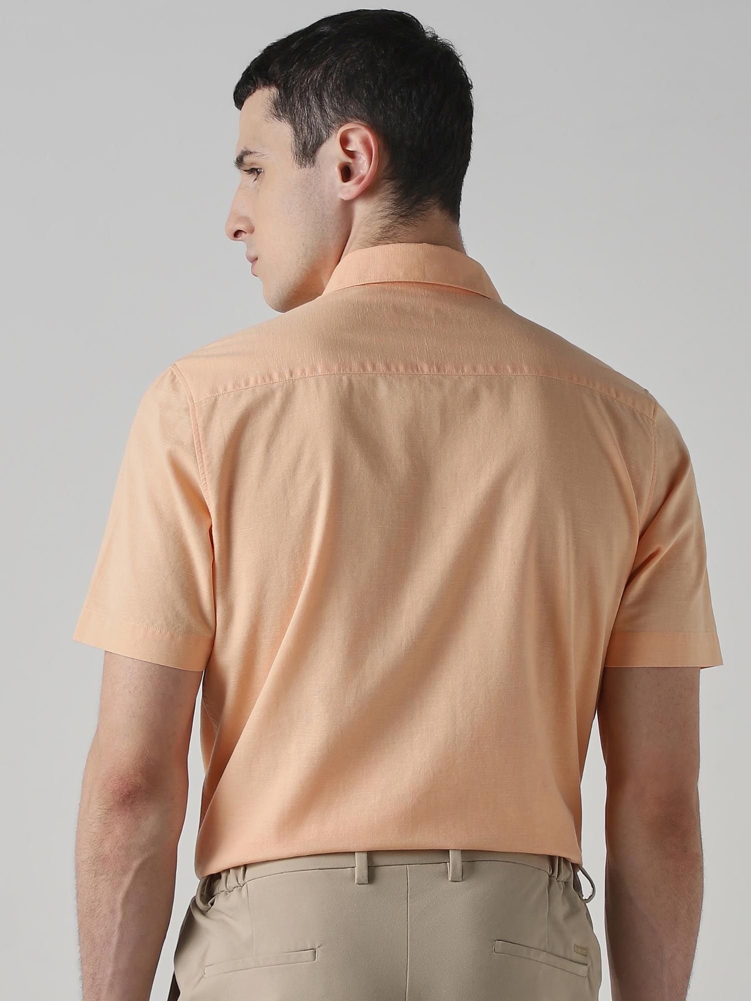 Soft Peach Orange Solid Men Shirt