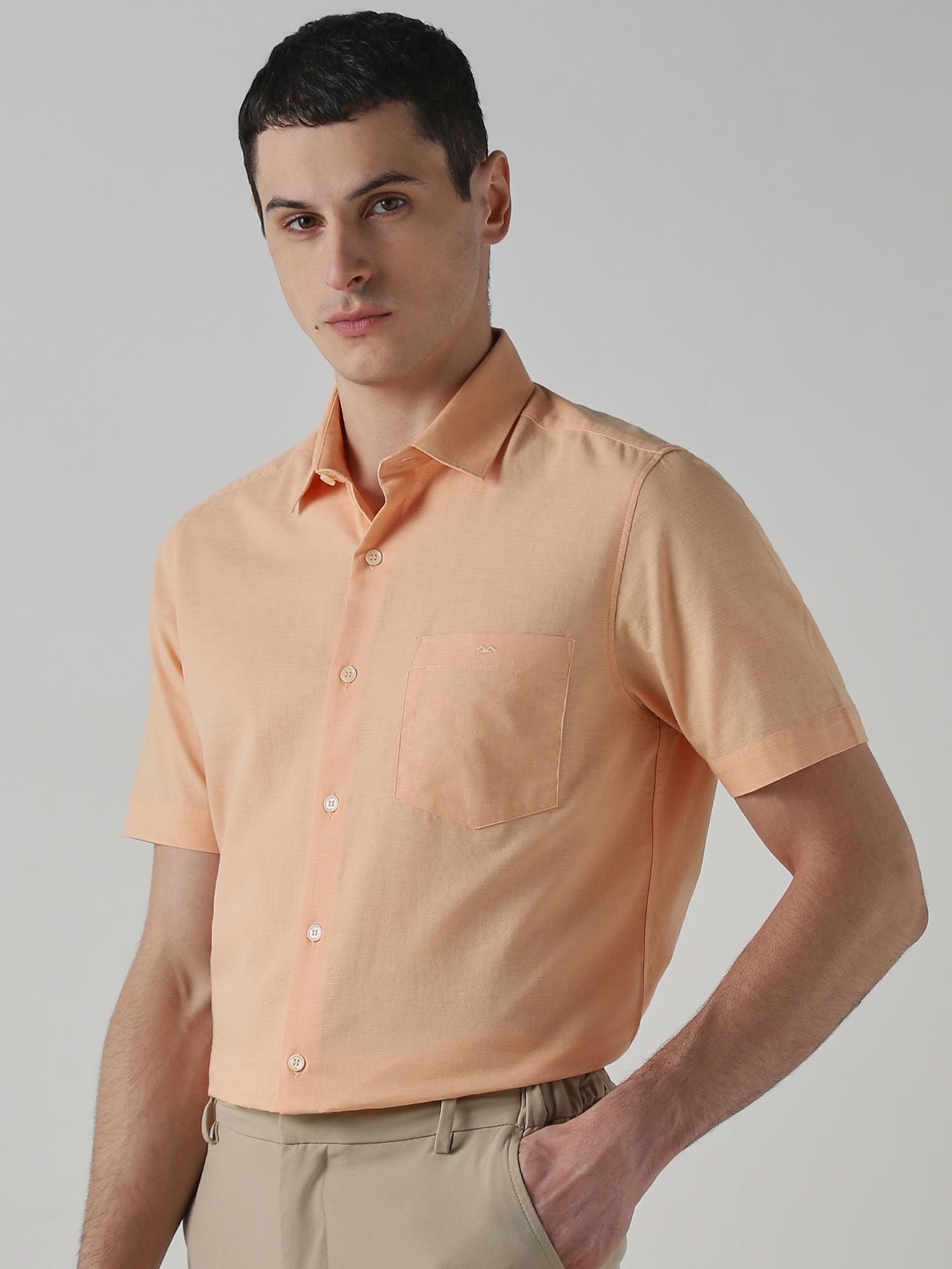 Soft Peach Orange Solid Men Shirt
