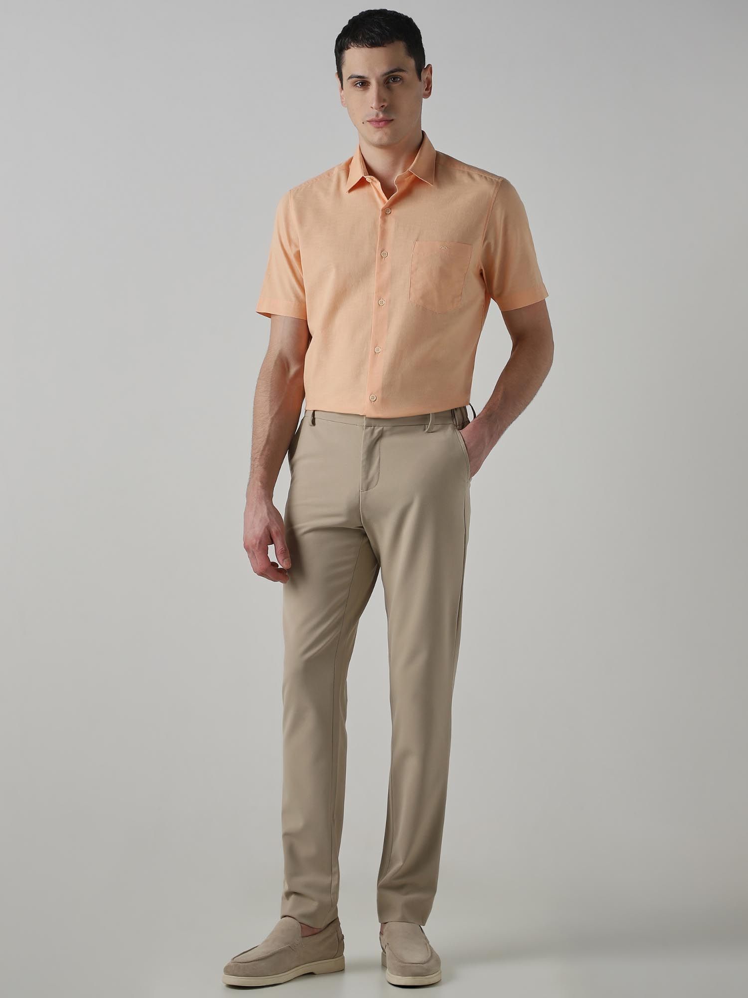 Soft Peach Orange Solid Men Shirt