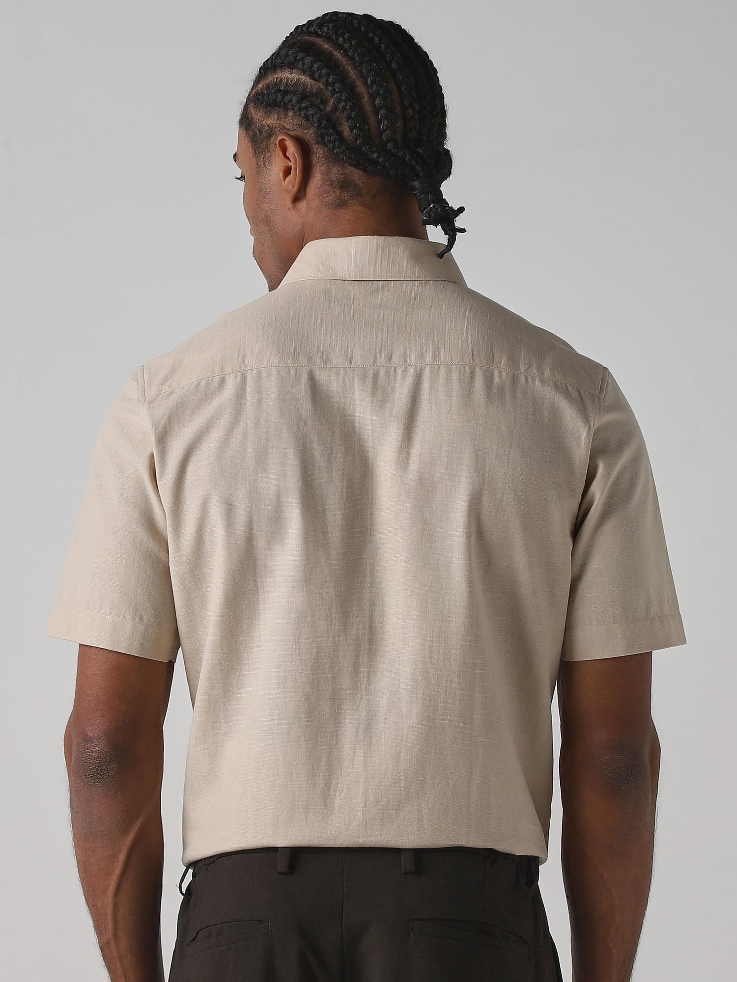 Light Beige Solid Men Shirt