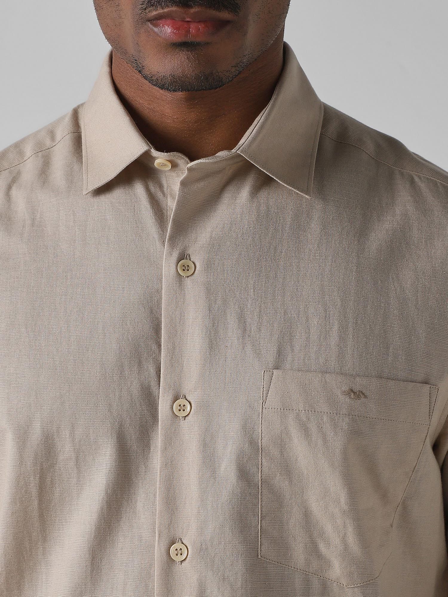 Light Beige Solid Men Shirt