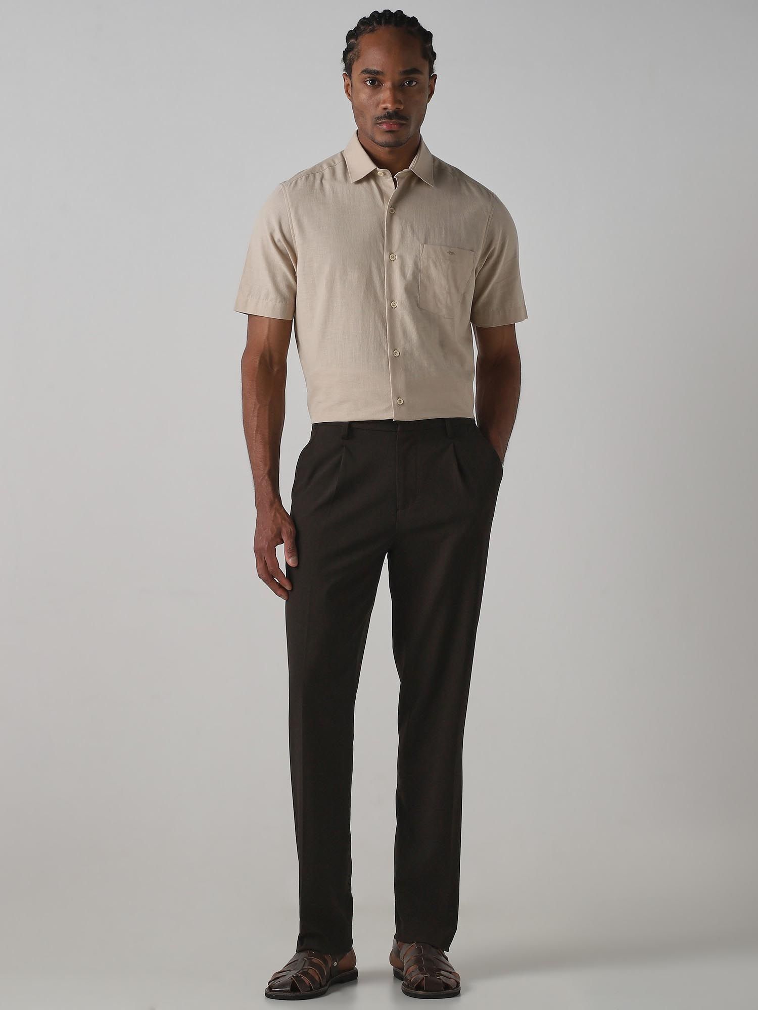 Light Beige Solid Men Shirt