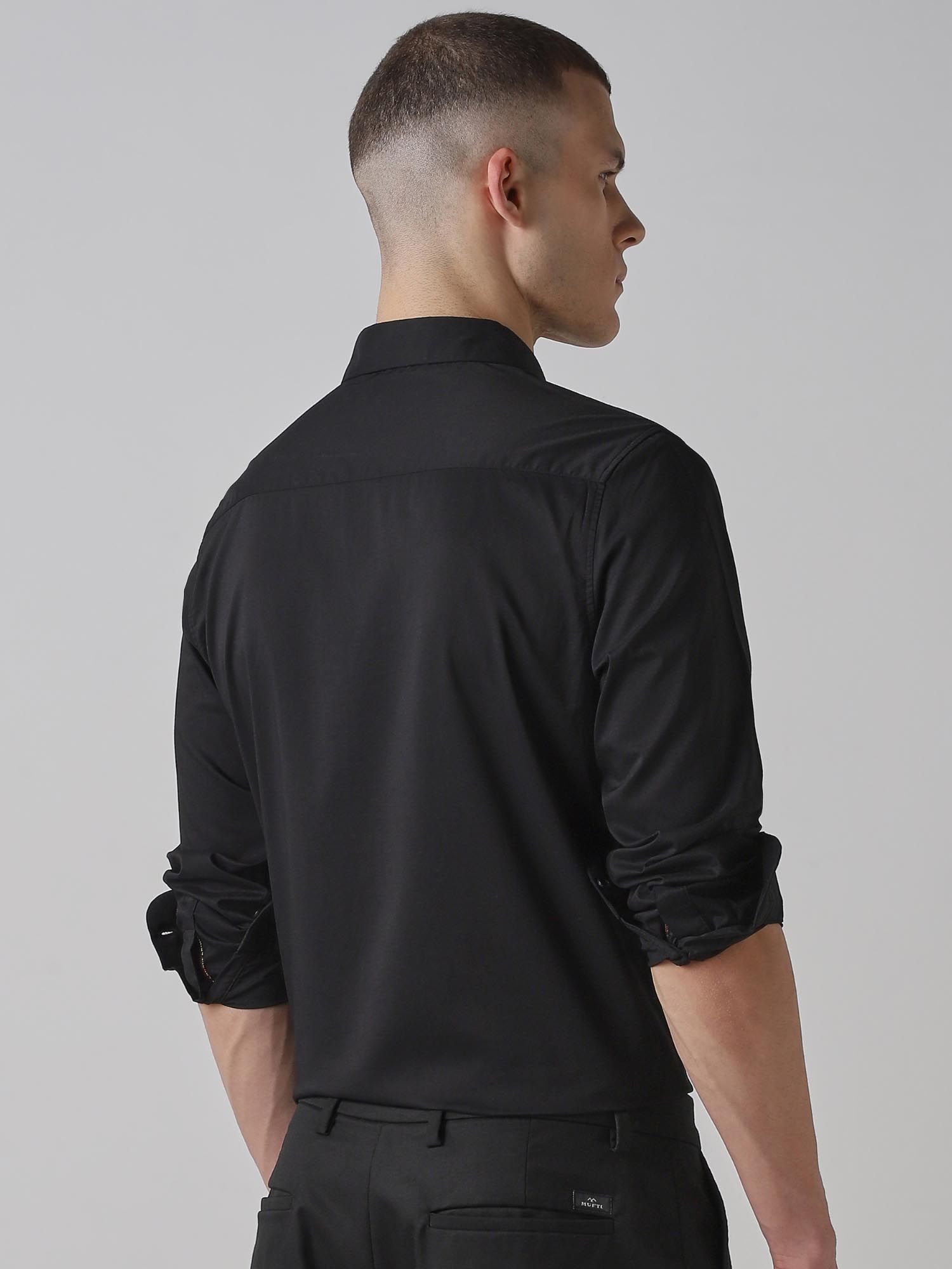 Jet Black Solid Men Shirt