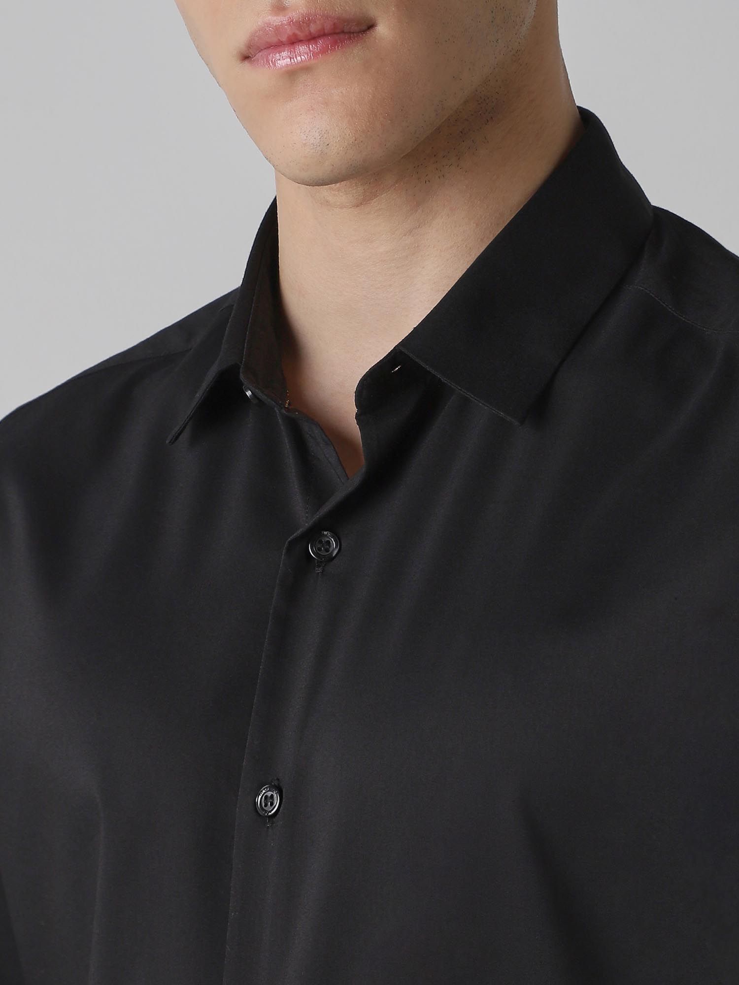 Jet Black Solid Men Shirt