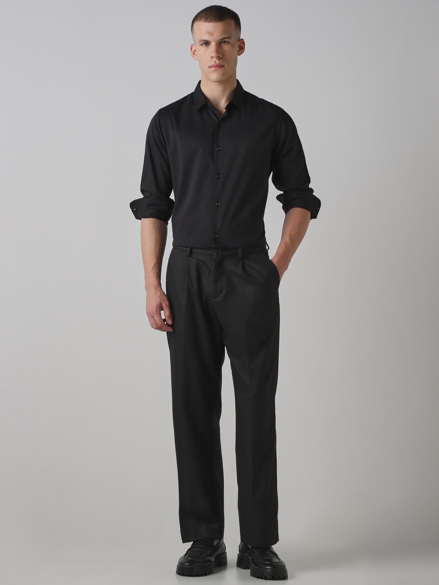 Jet Black Solid Men Shirt