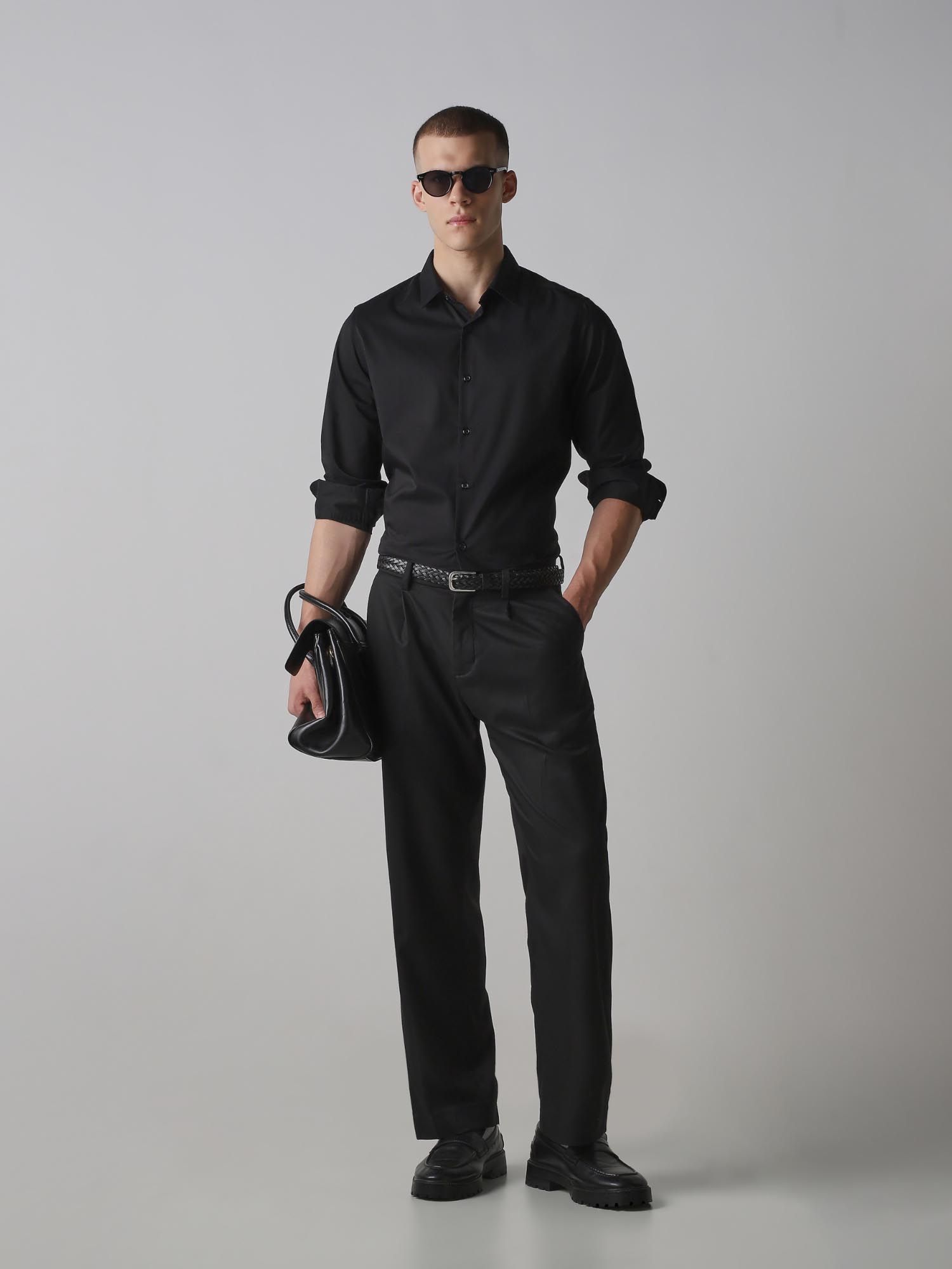 Jet Black Solid Men Shirt