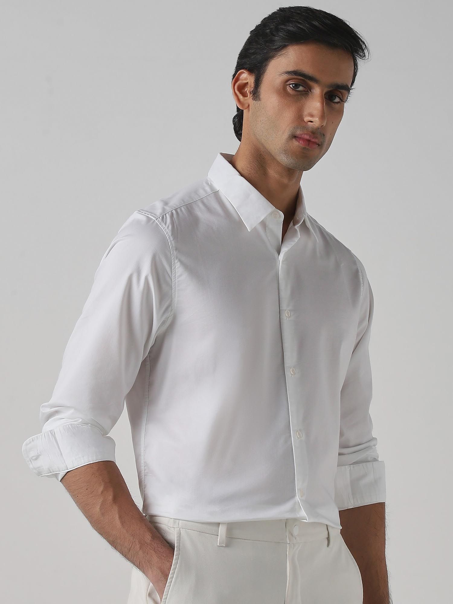 Bright White Solid Men Shirt