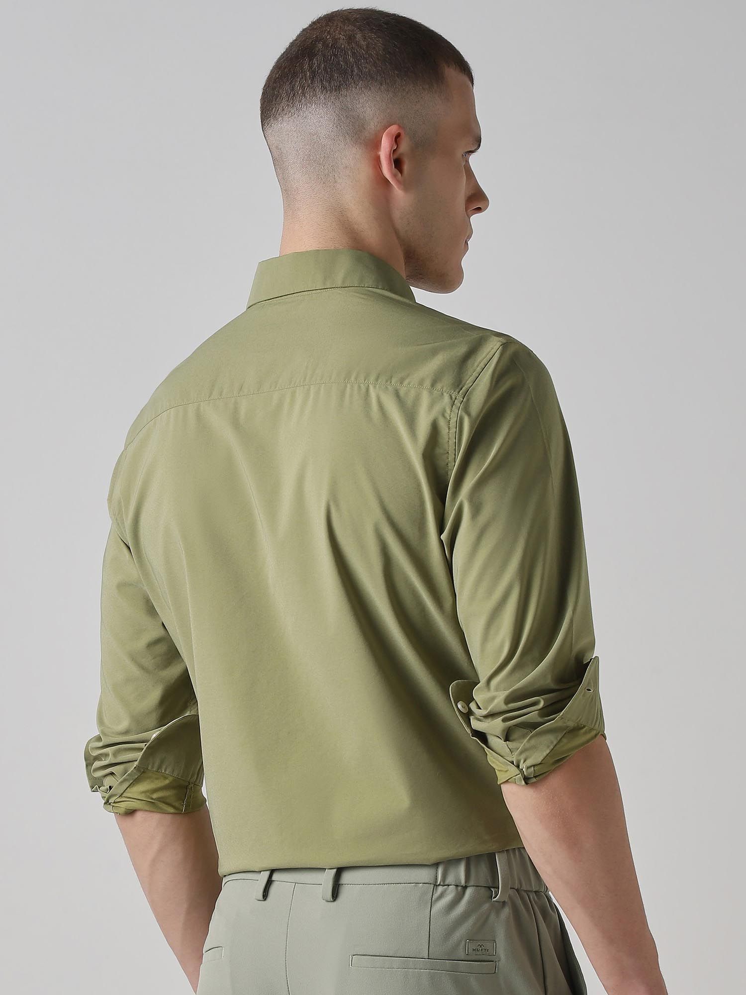 Muted Olive Green Solid Men Shirt