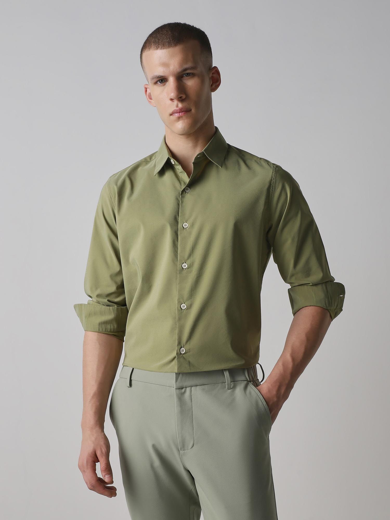 Muted Olive Green Solid Men Shirt