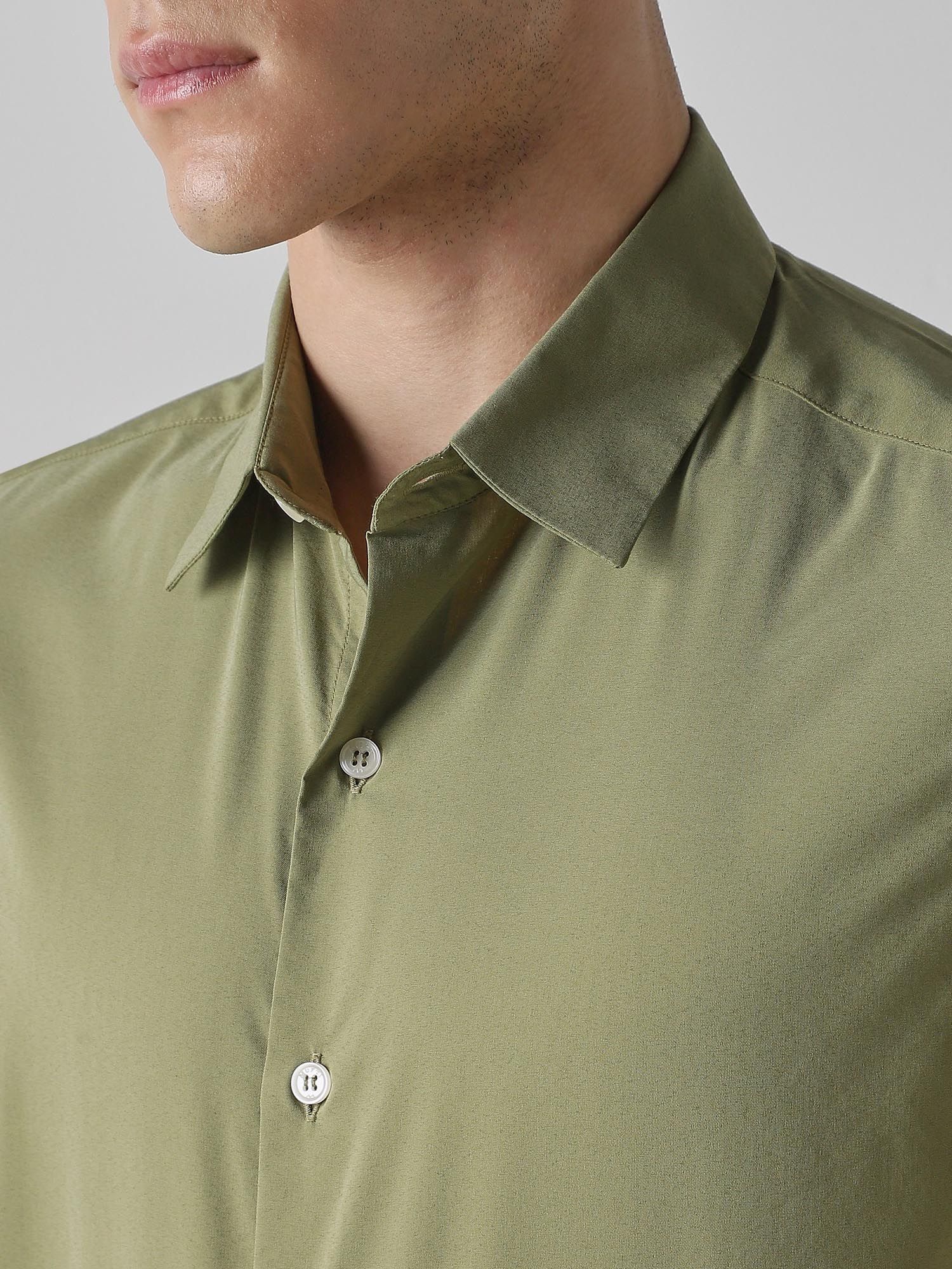 Muted Olive Green Solid Men Shirt