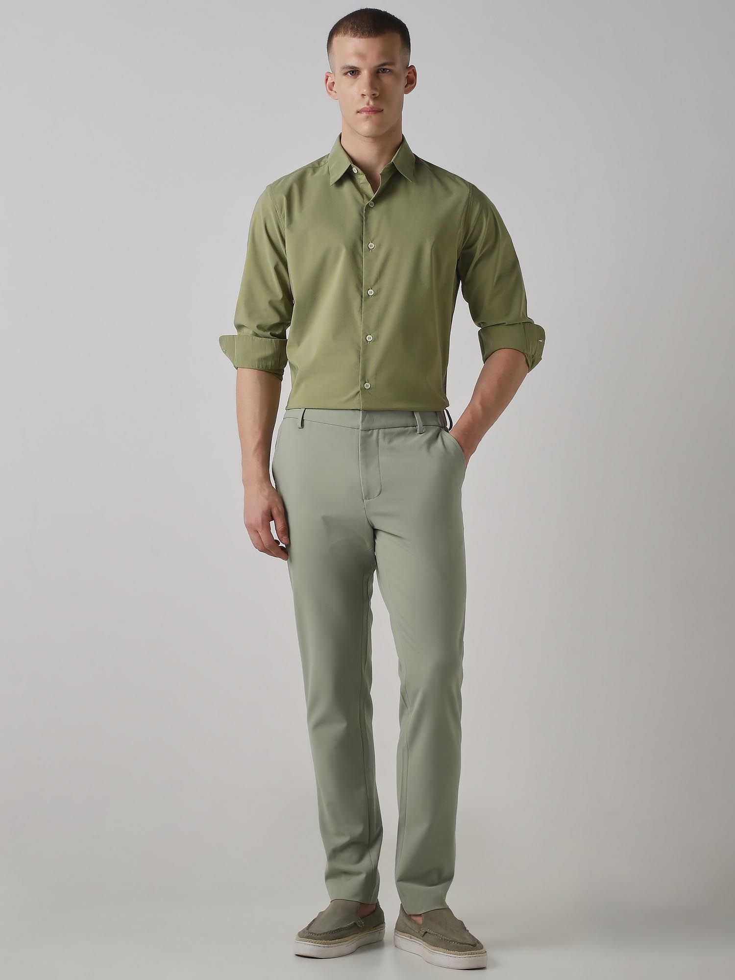 Muted Olive Green Solid Men Shirt