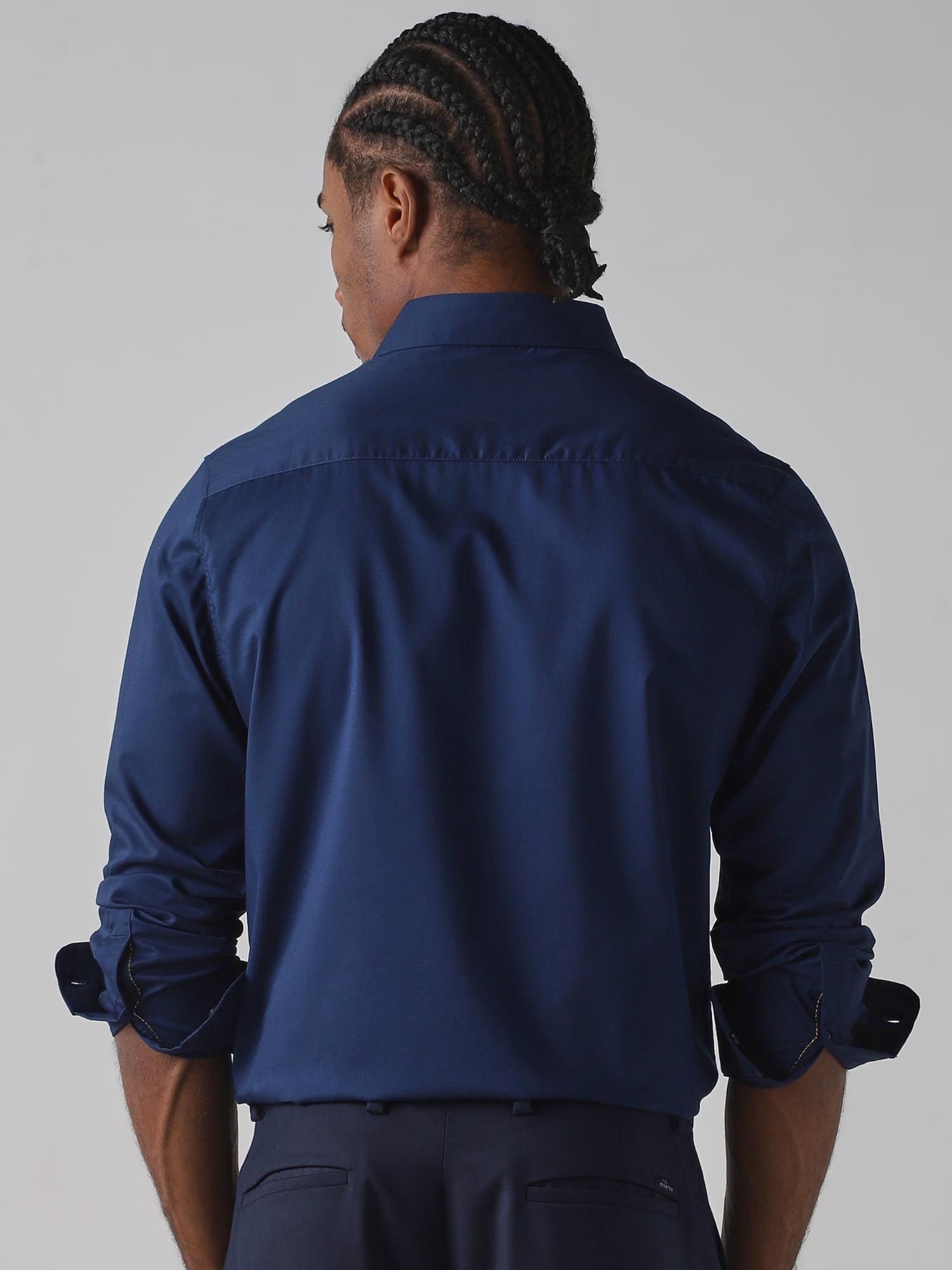 Deep Navy Blue Solid Men Shirt