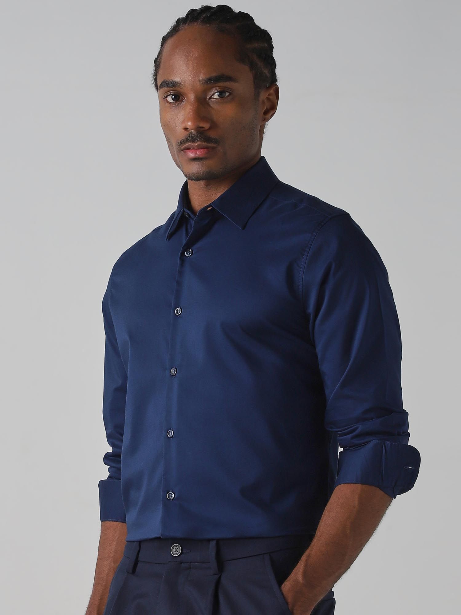 Deep Navy Blue Solid Men Shirt