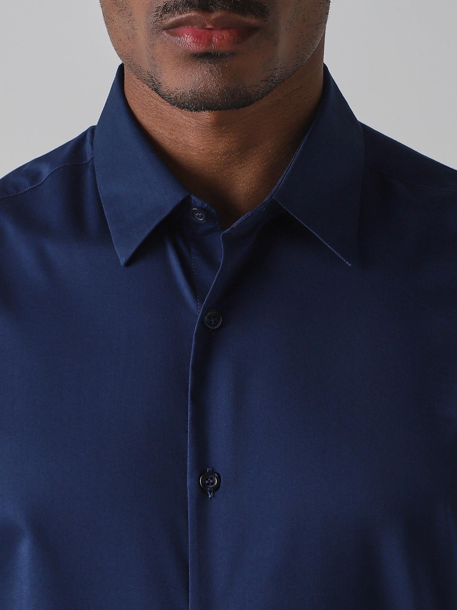 Deep Navy Blue Solid Men Shirt