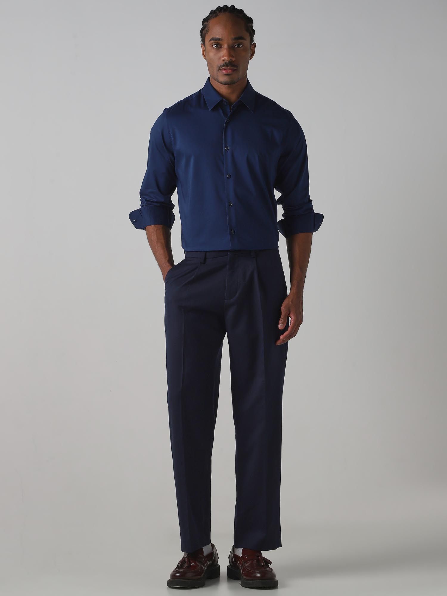 Deep Navy Blue Solid Men Shirt