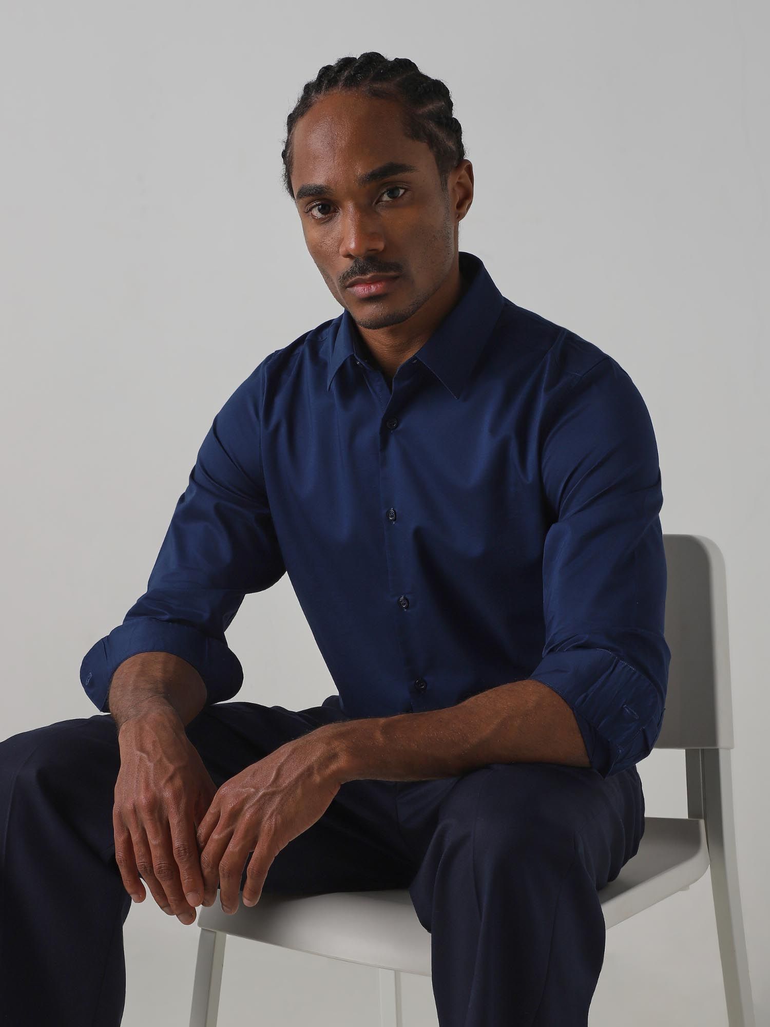 Deep Navy Blue Solid Men Shirt