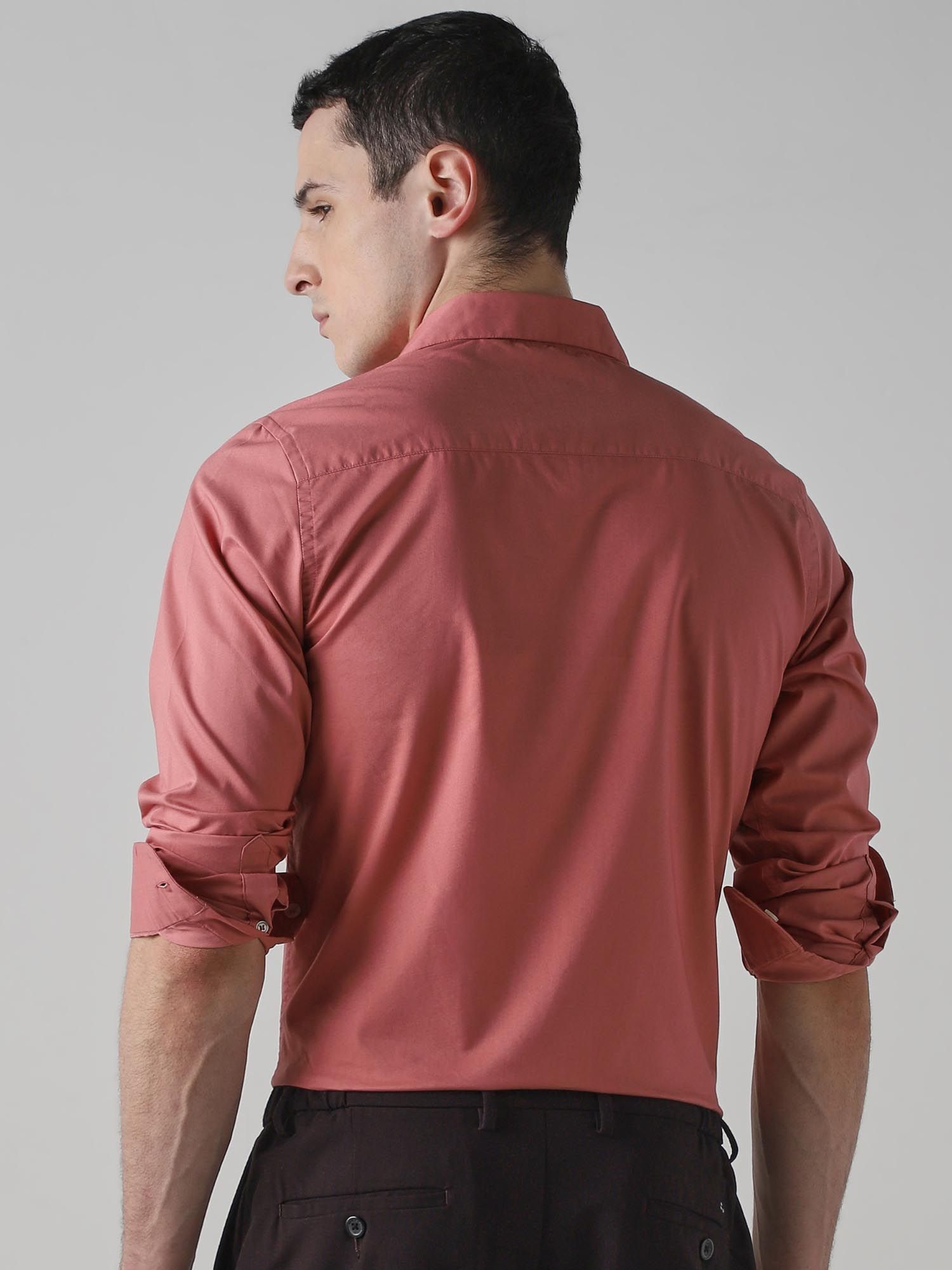 Muted Coral Pink Solid Men Shirt