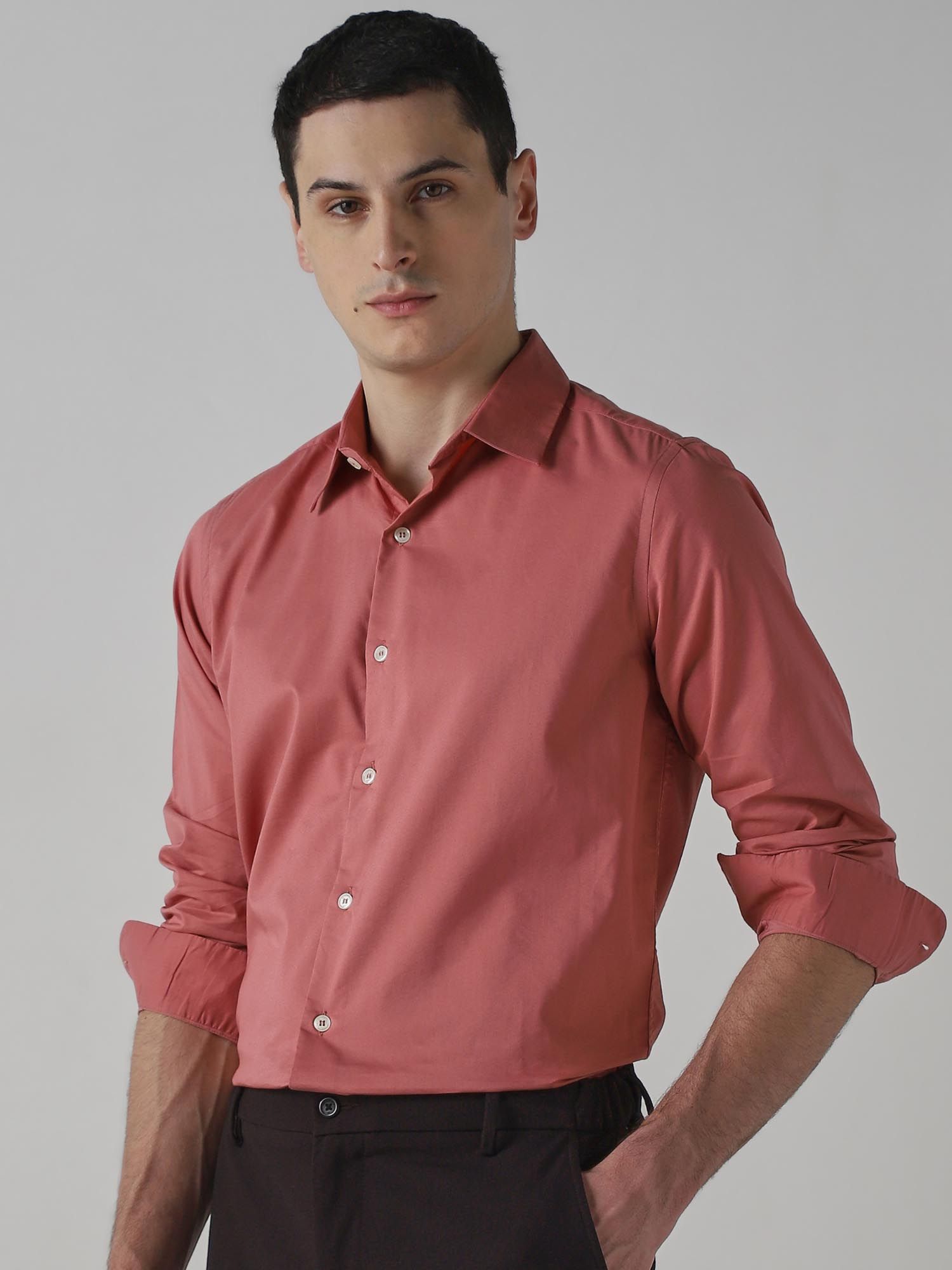 Muted Coral Pink Solid Men Shirt