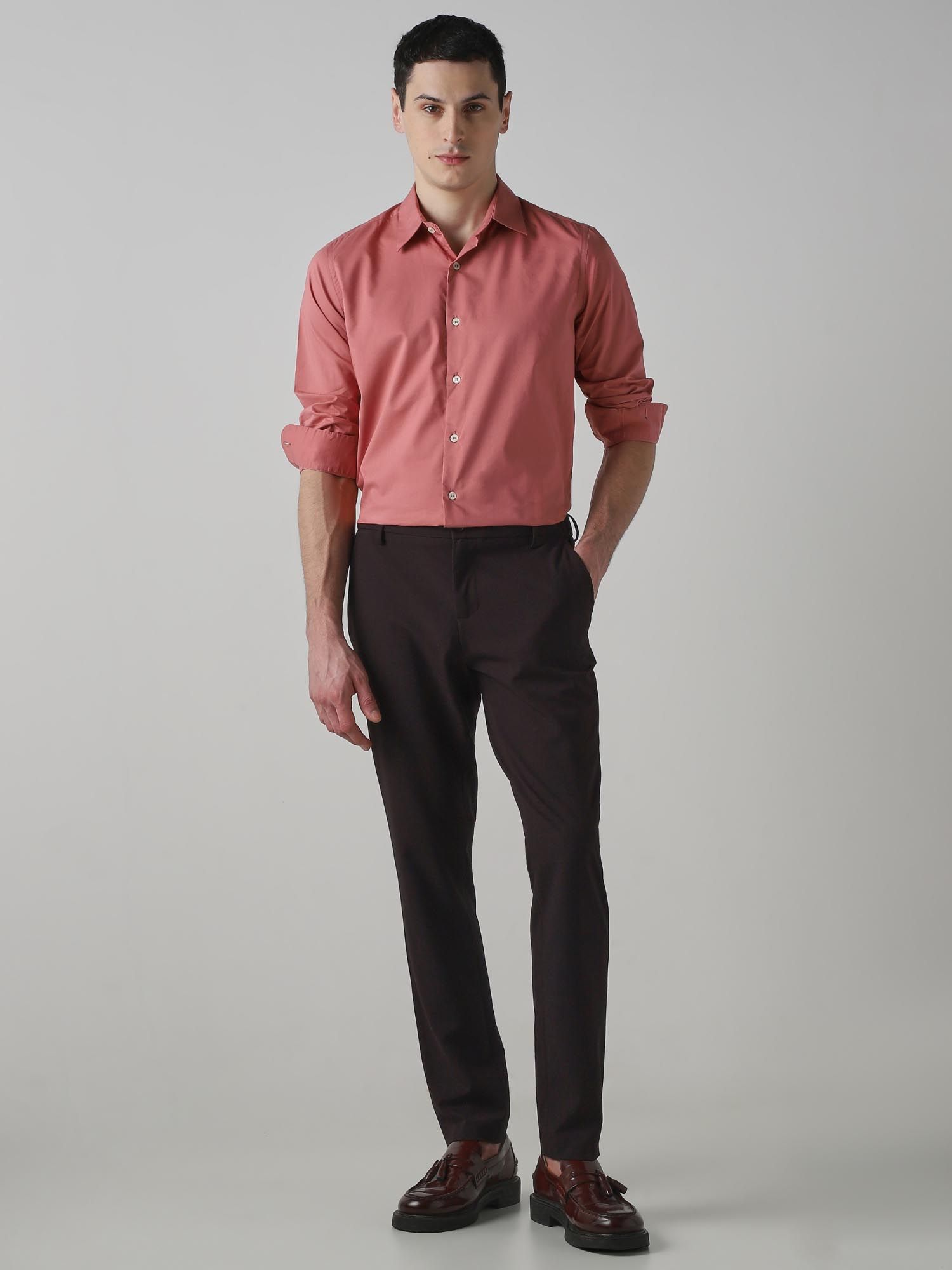 Muted Coral Pink Solid Men Shirt