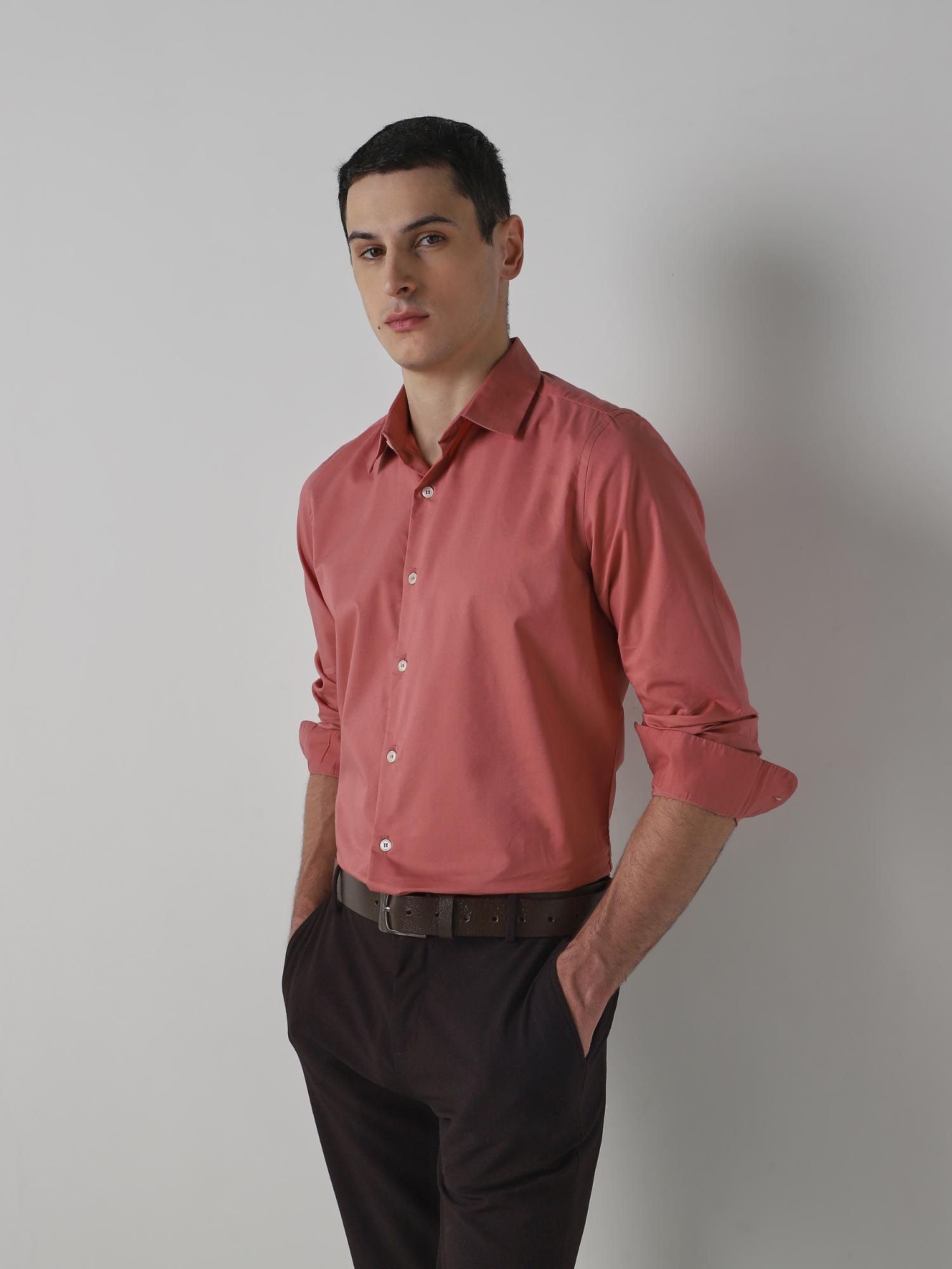 Muted Coral Pink Solid Men Shirt