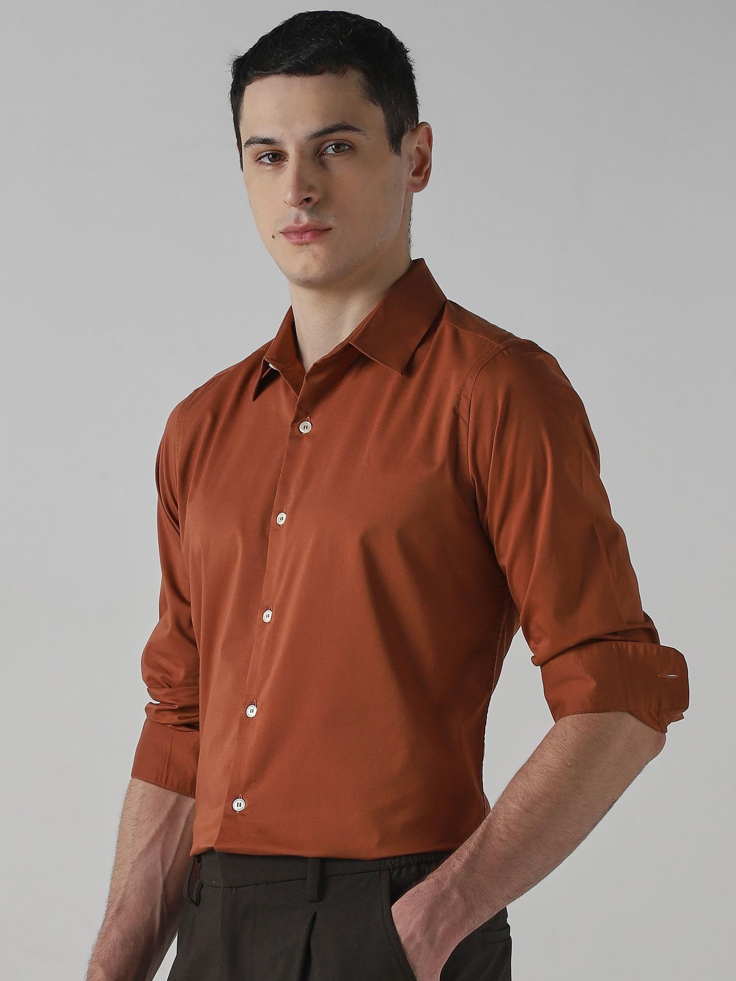Rich Rust Orange Solid Men Shirt