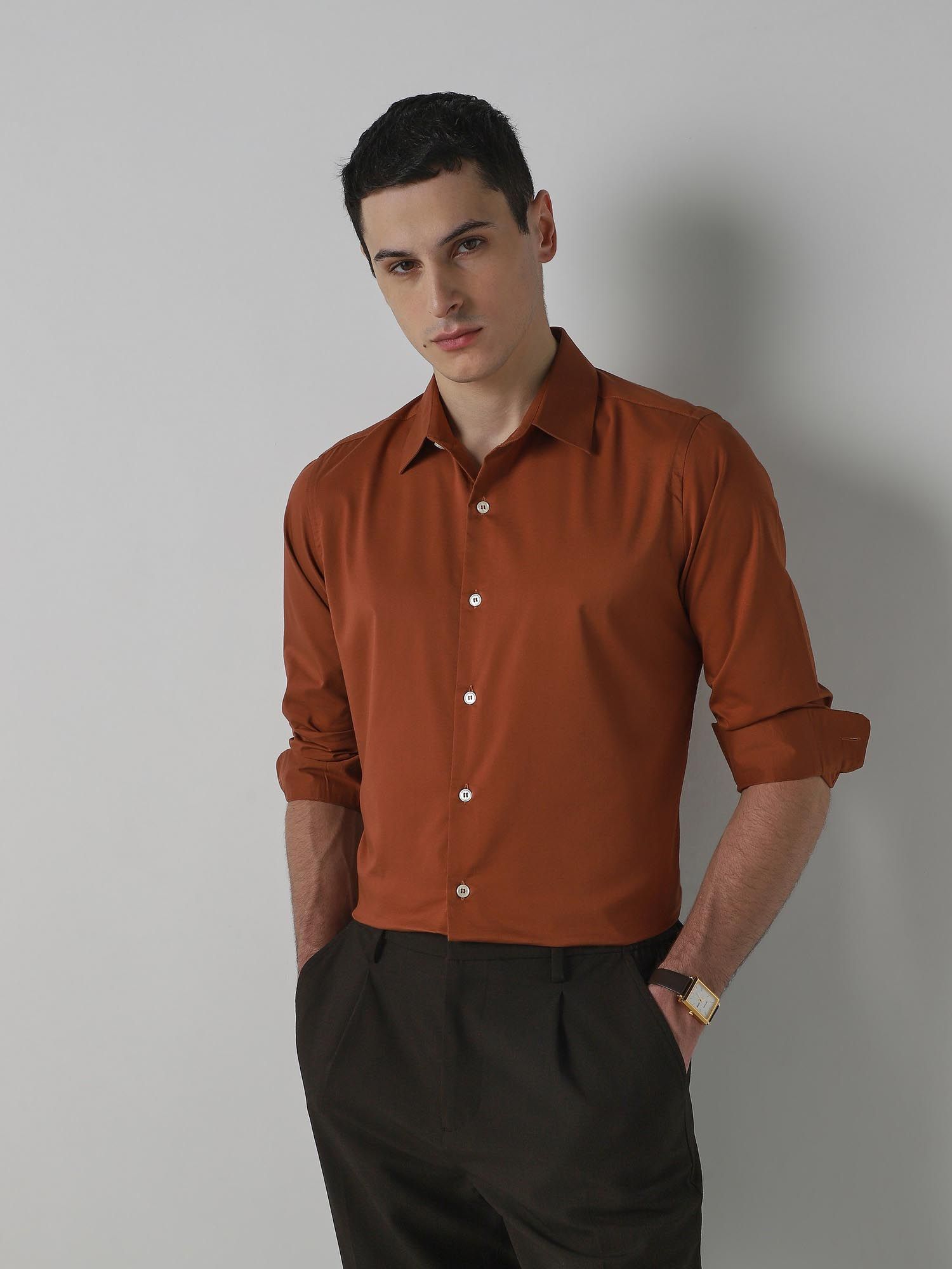 Rich Rust Orange Solid Men Shirt