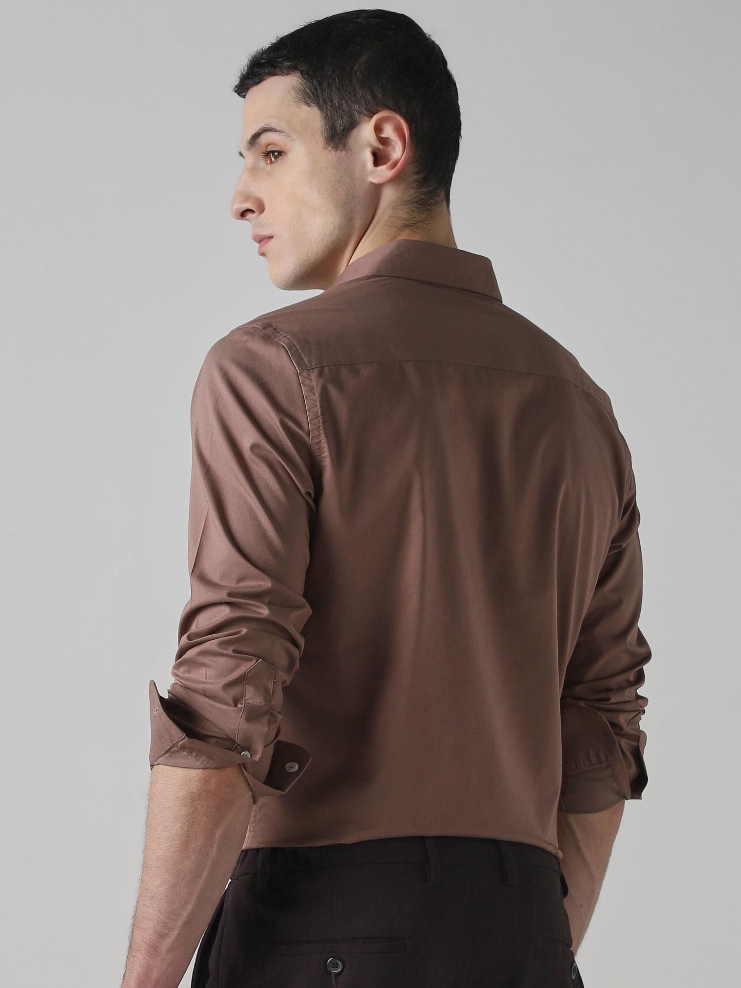 Light Brown Solid Men Shirt