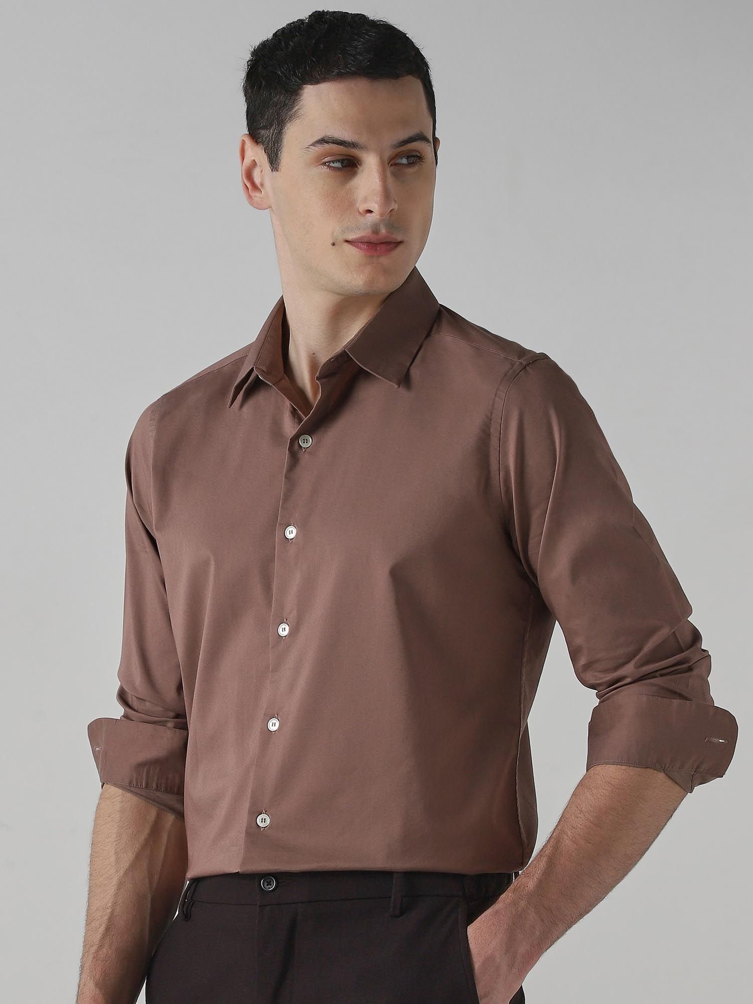 Light Brown Solid Men Shirt