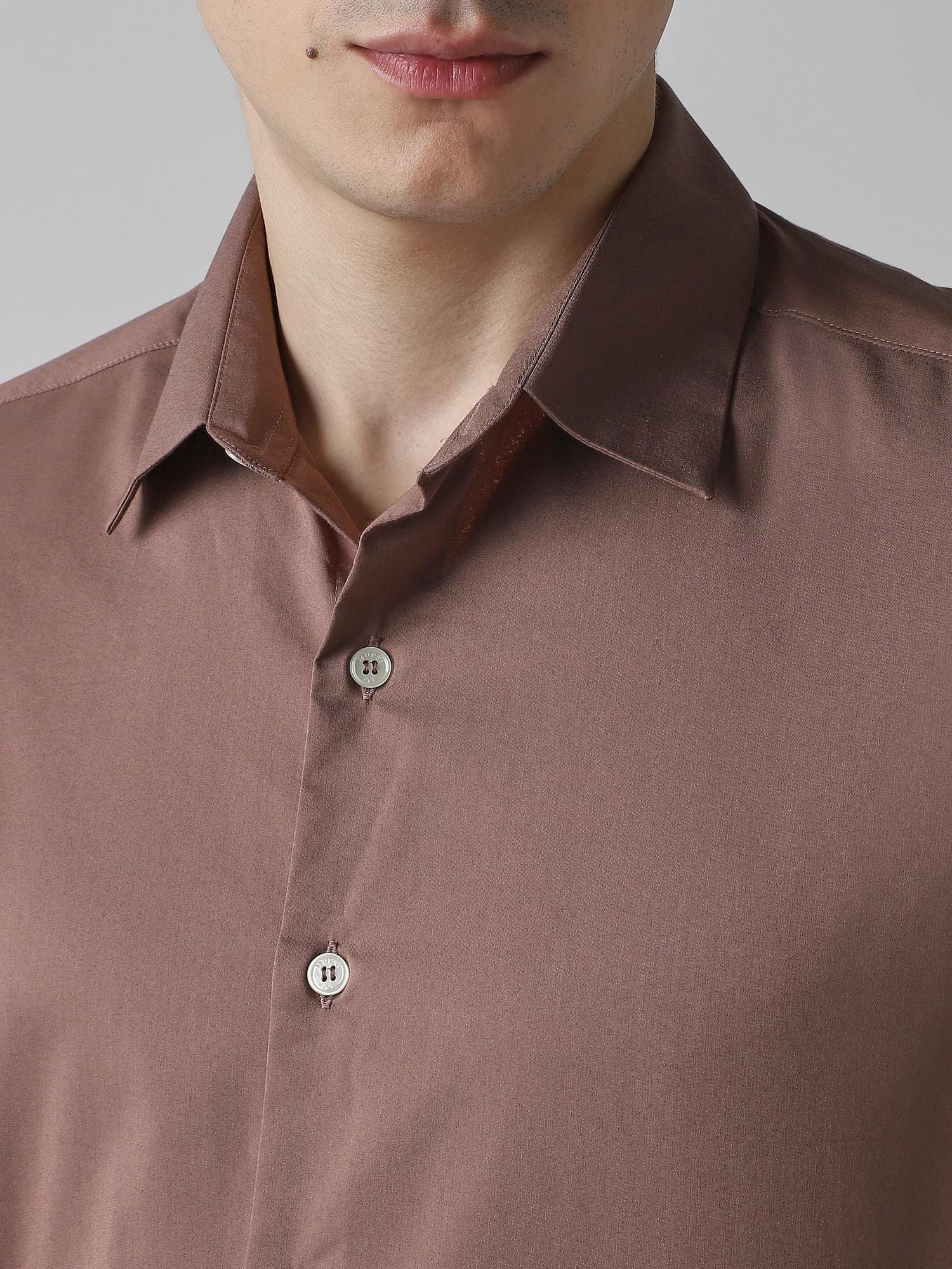 Light Brown Solid Men Shirt
