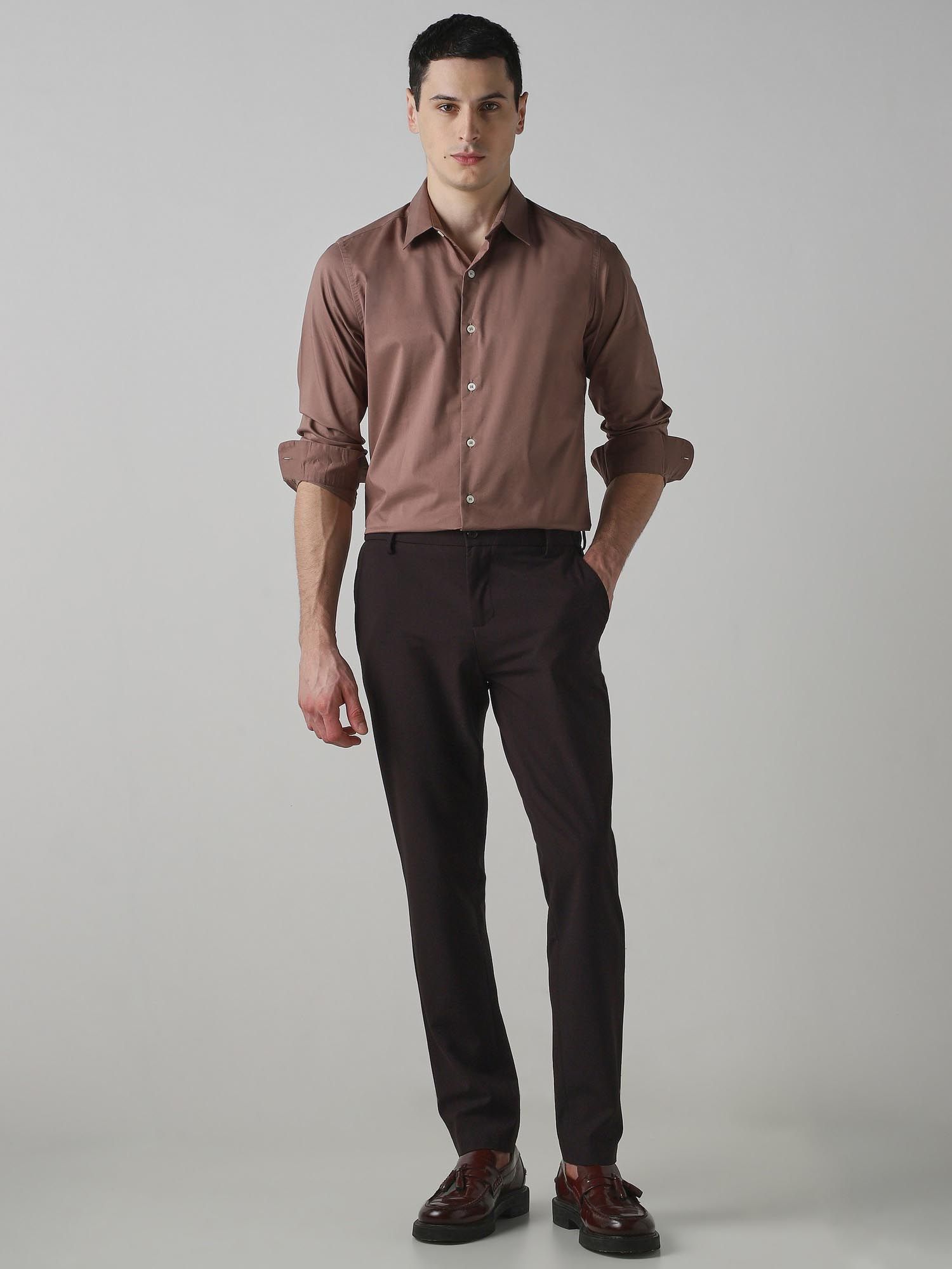 Light Brown Solid Men Shirt