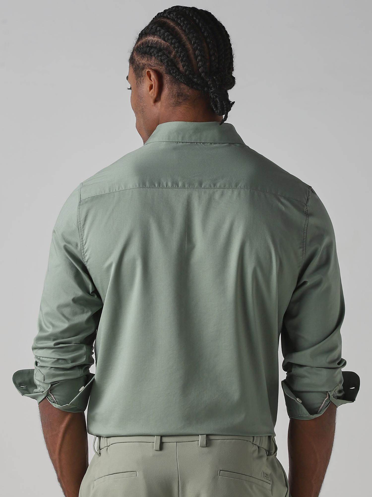 Light Sage Green Solid Men Shirt