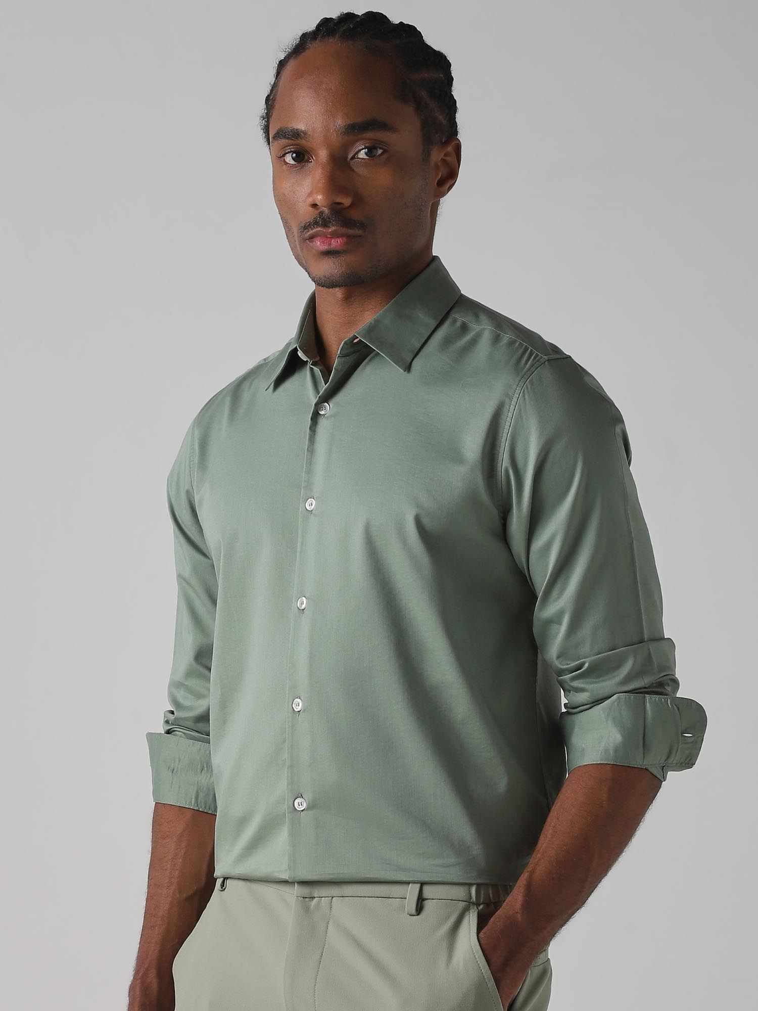 Light Sage Green Solid Men Shirt