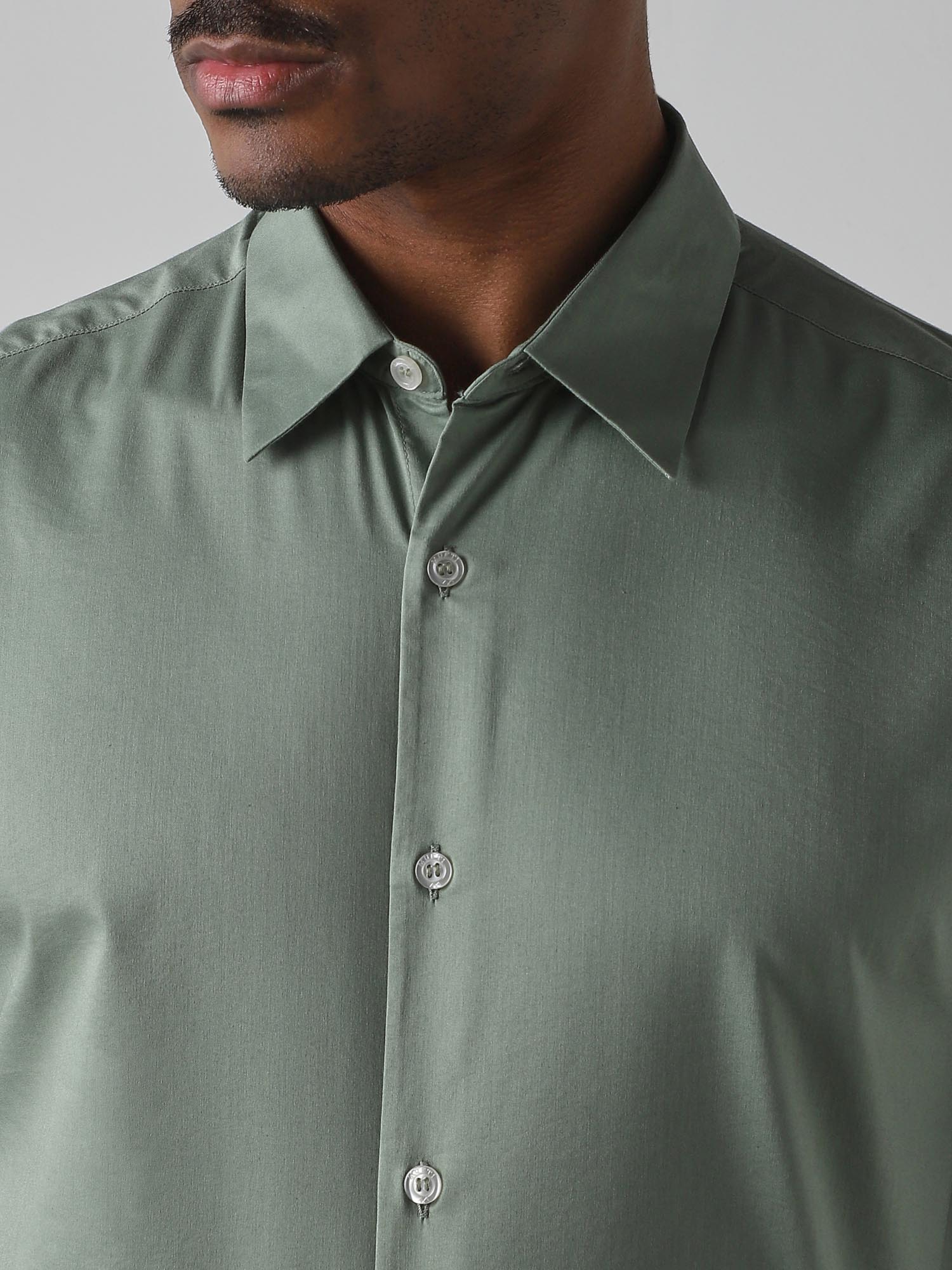 Light Sage Green Solid Men Shirt