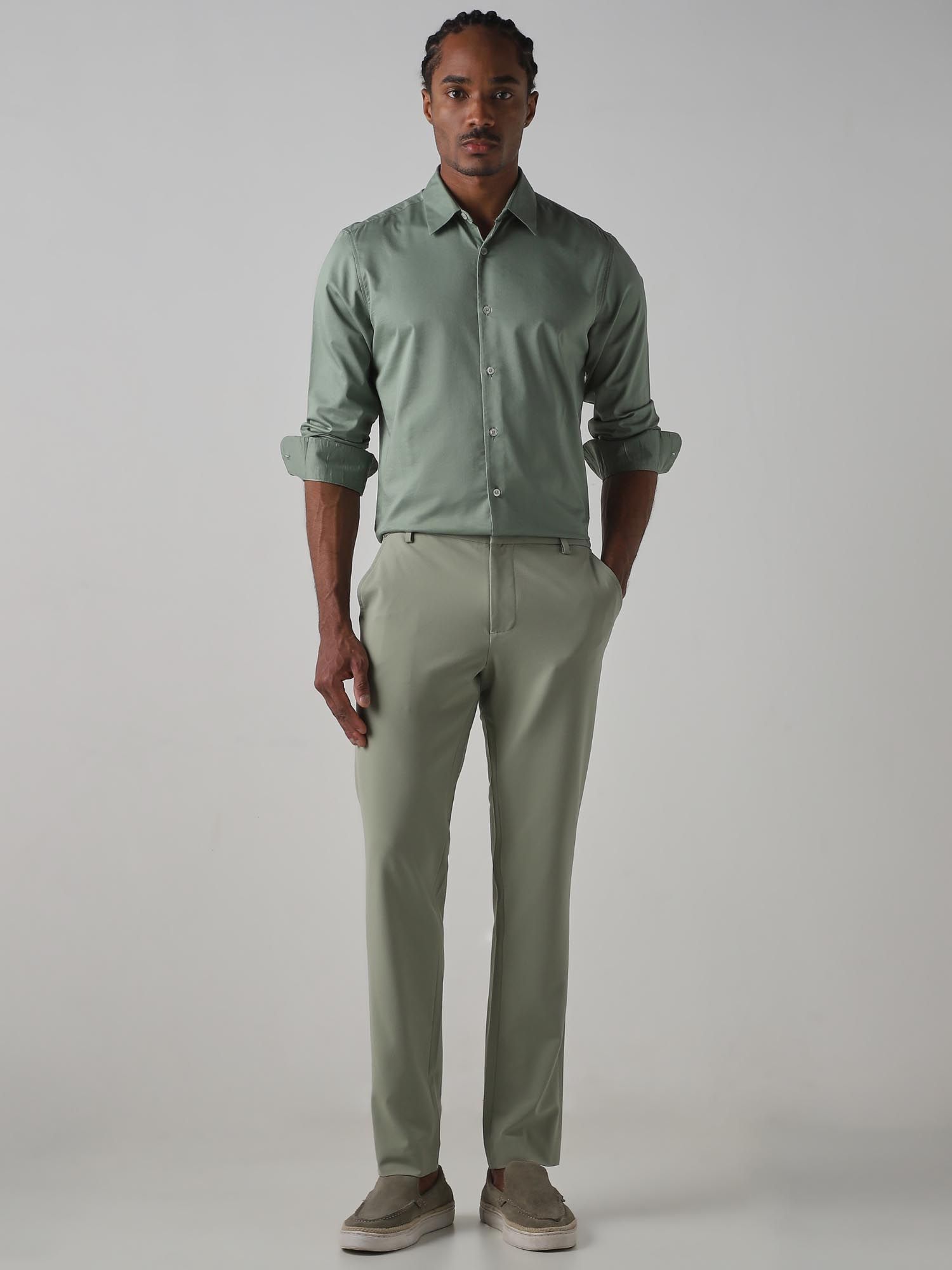 Light Sage Green Solid Men Shirt