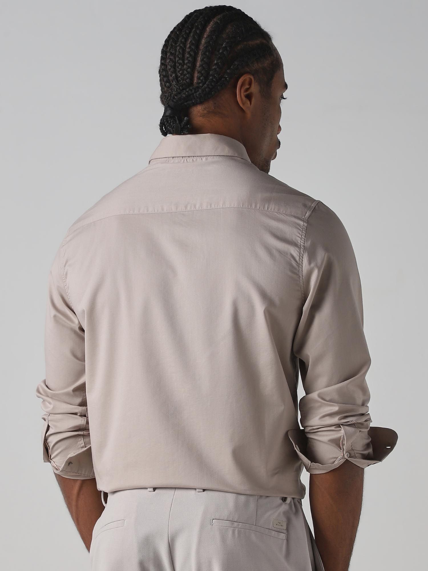 Light Grey Solid Men Shirt