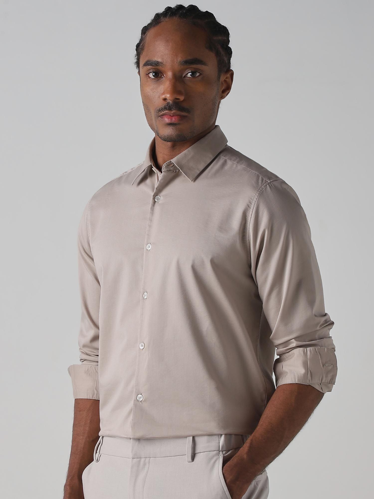 Light Grey Solid Men Shirt